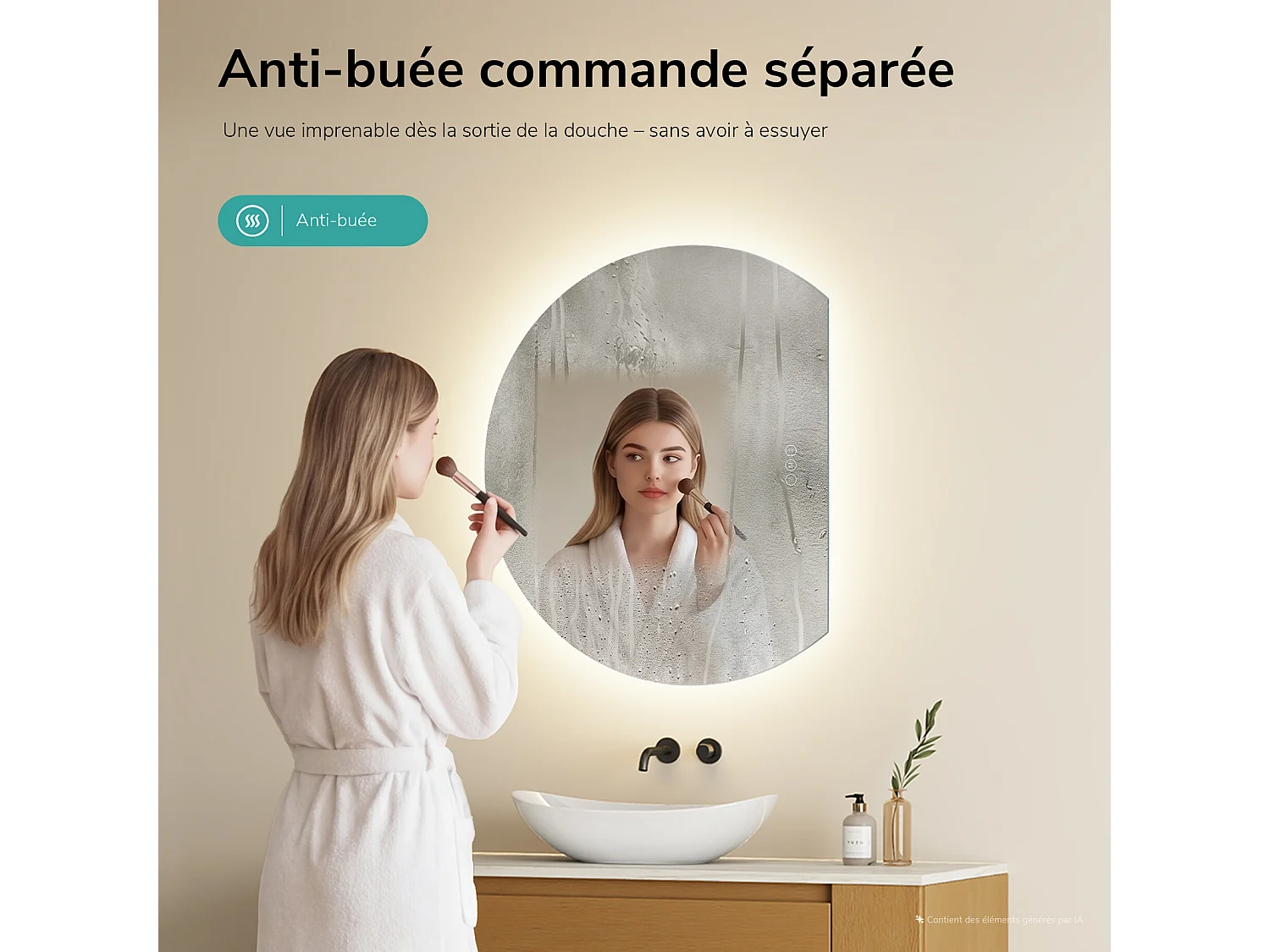 EMKE Miroir de Salle de Bain LED Asymétrique 73x90 cm, Anti-buée, Interrupteur Tactile, Couleur et Luminosité Réglables, Mémoire