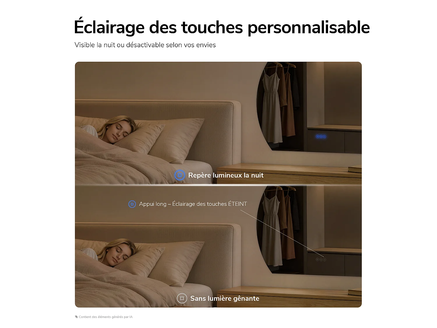 EMKE Miroir de Salle de Bain LED Asymétrique 73x90 cm, Anti-buée, Interrupteur Tactile, Couleur et Luminosité Réglables, Mémoire