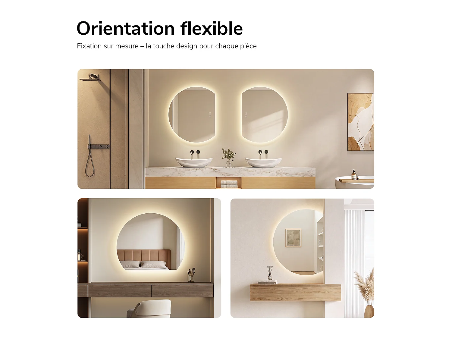 EMKE Miroir de Salle de Bain LED Asymétrique 73x90 cm, Anti-buée, Interrupteur Tactile, Couleur et Luminosité Réglables, Mémoire