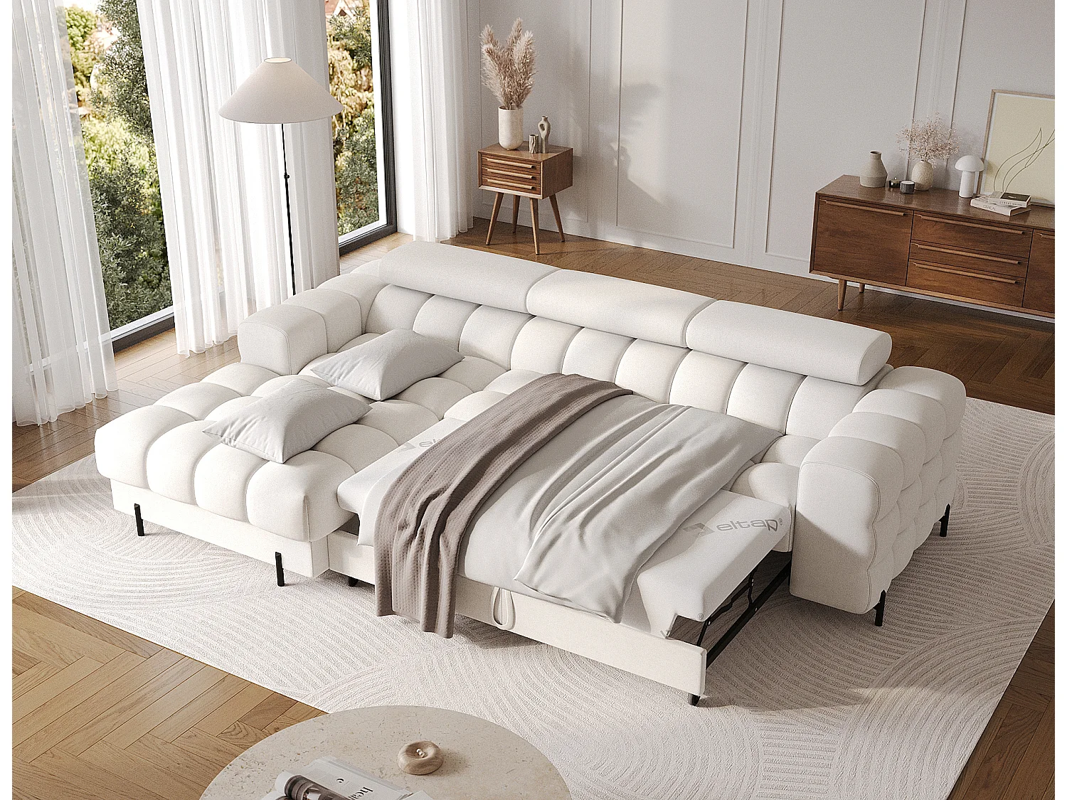 Canapé-lit Premium Moderne en Forme de L FELRO avec Appuie-têtes Ajustables, Rangement & Fonction de Couchage