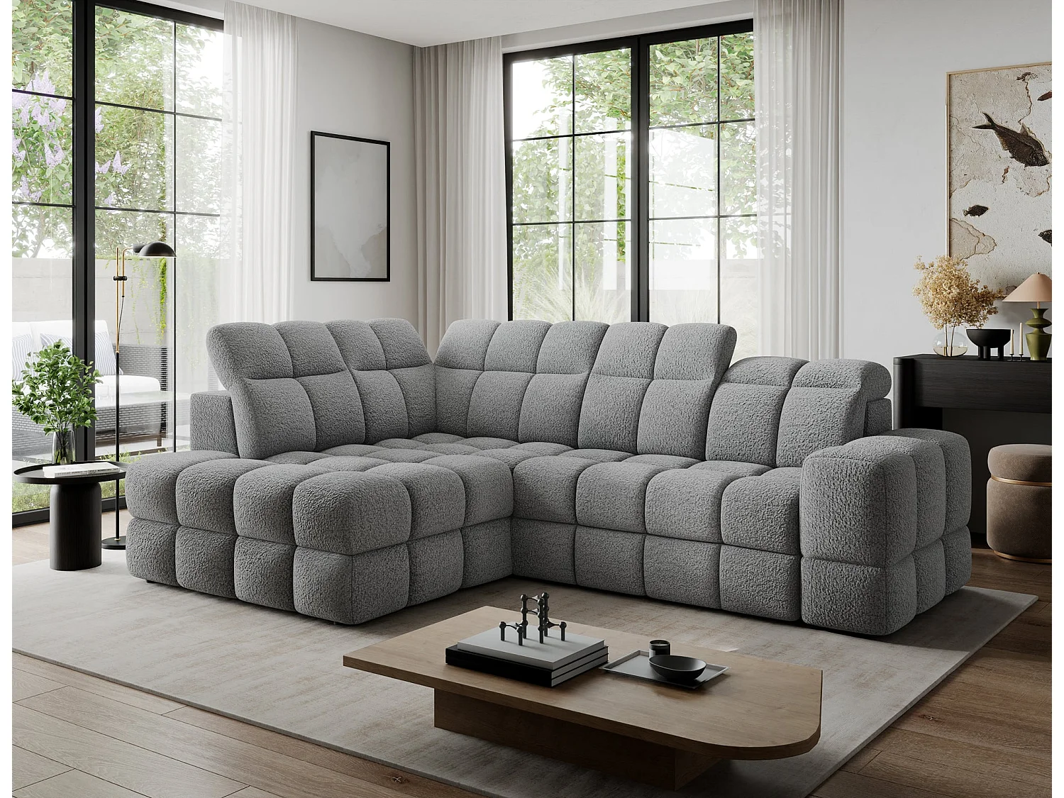 Ecksofa Bronon mit Schlaffunktion und Bettkasten – Modernes Design, verstellbare Kopfstützen und verschiebbare Rückenlehnen