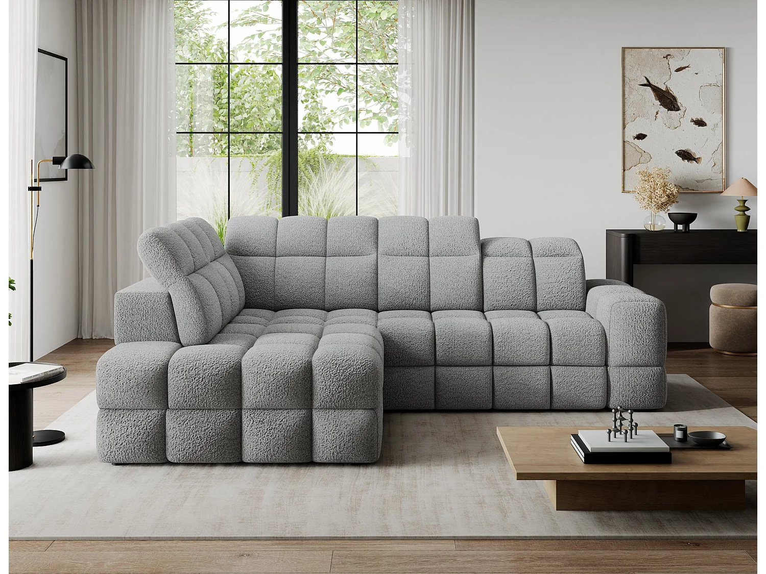 Ecksofa Bronon mit Schlaffunktion und Bettkasten – Modernes Design, verstellbare Kopfstützen und verschiebbare Rückenlehnen