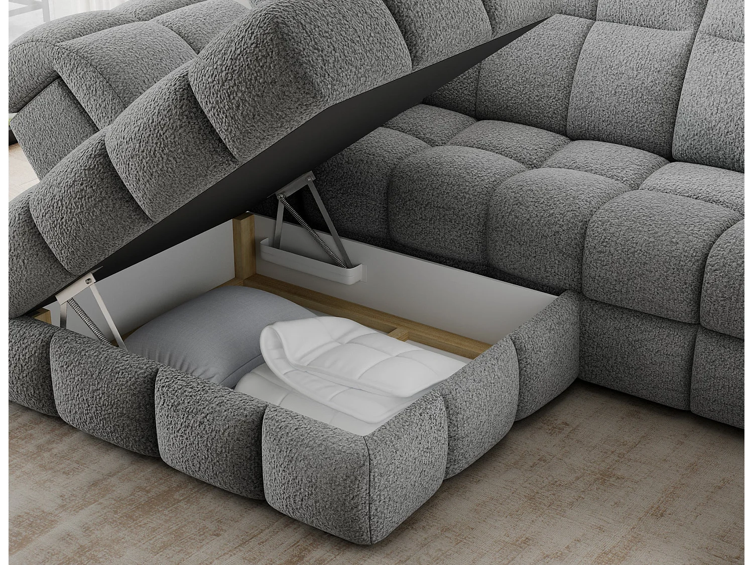 Ecksofa Bronon mit Schlaffunktion und Bettkasten – Modernes Design, verstellbare Kopfstützen und verschiebbare Rückenlehnen