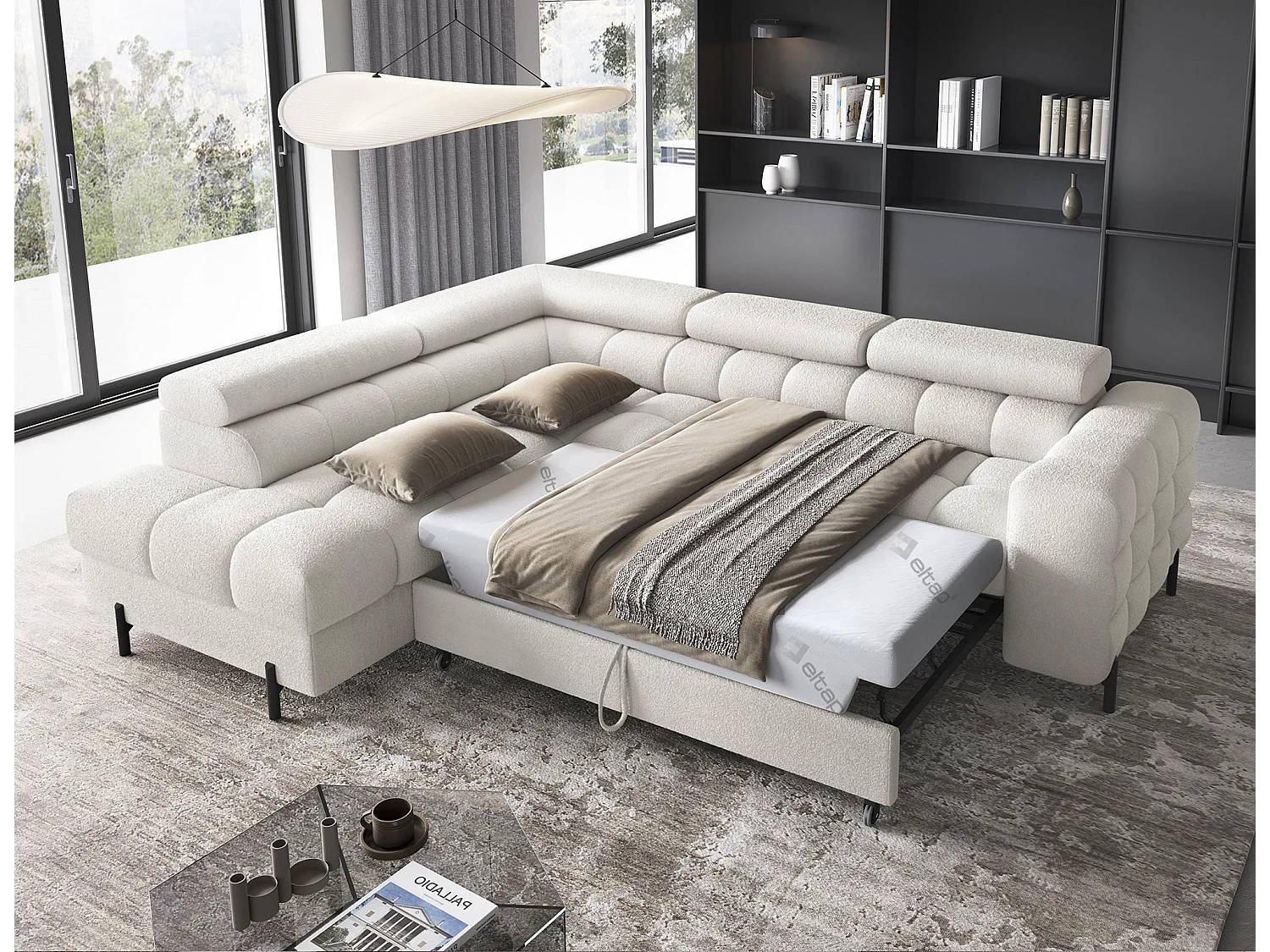 Wohnlandschaft FERUCCE Ecksofa L-Form – Polsterecke mit Schlaffunktion, Bettkasten & verstellbaren Kopfstützen 276 cm