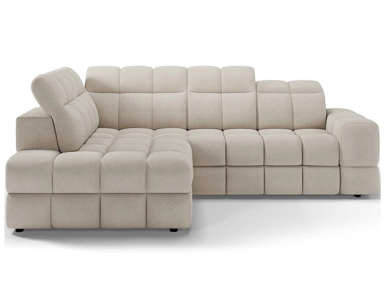 Ecksofa Bronon mit Schlaffunktion und Bettkasten – Modernes Design, verstellbare Kopfstützen und verschiebbare Rückenlehnen