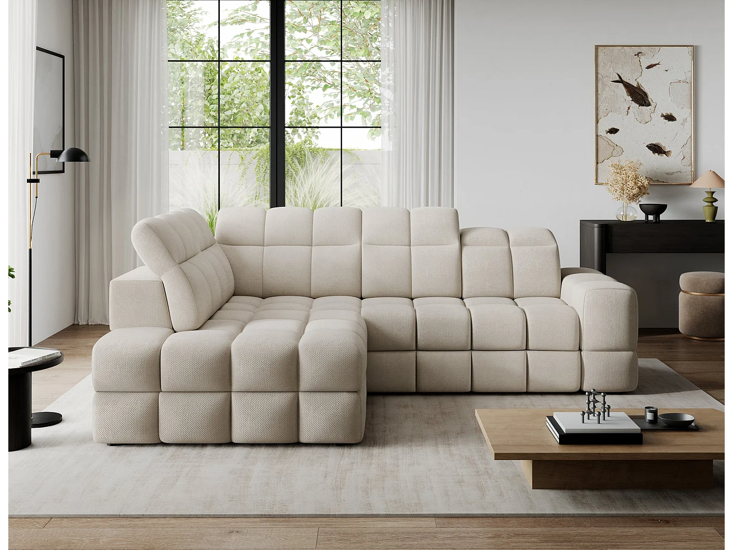 Ecksofa Bronon mit Schlaffunktion und Bettkasten – Modernes Design, verstellbare Kopfstützen und verschiebbare Rückenlehnen