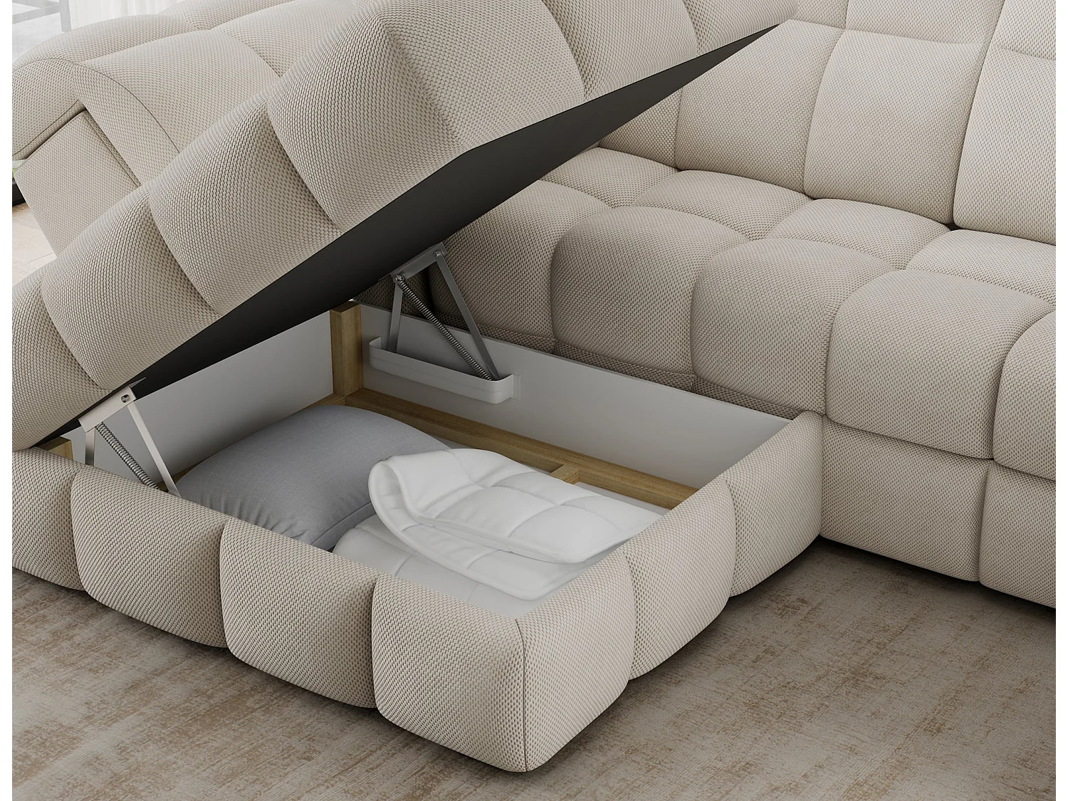 Ecksofa Bronon mit Schlaffunktion und Bettkasten – Modernes Design, verstellbare Kopfstützen und verschiebbare Rückenlehnen