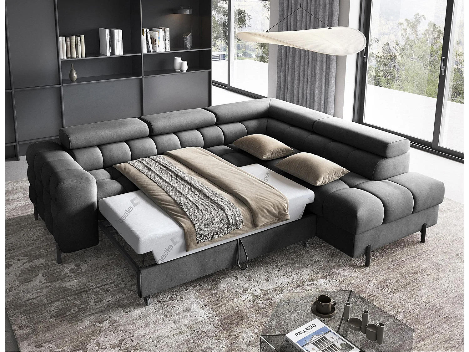Wohnlandschaft FERUCCE Ecksofa L-Form – Polsterecke mit Schlaffunktion, Bettkasten & verstellbaren Kopfstützen 276 cm
