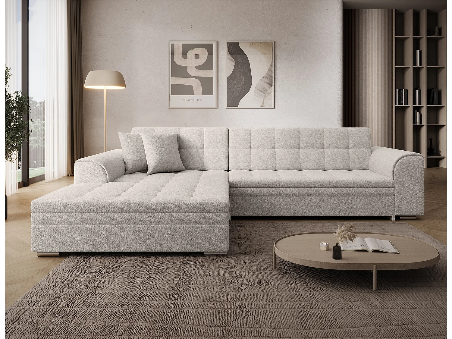 Canapé-lit moderne en forme de L SORENTO avec mécanisme Dolphin - Beige 296 cm
