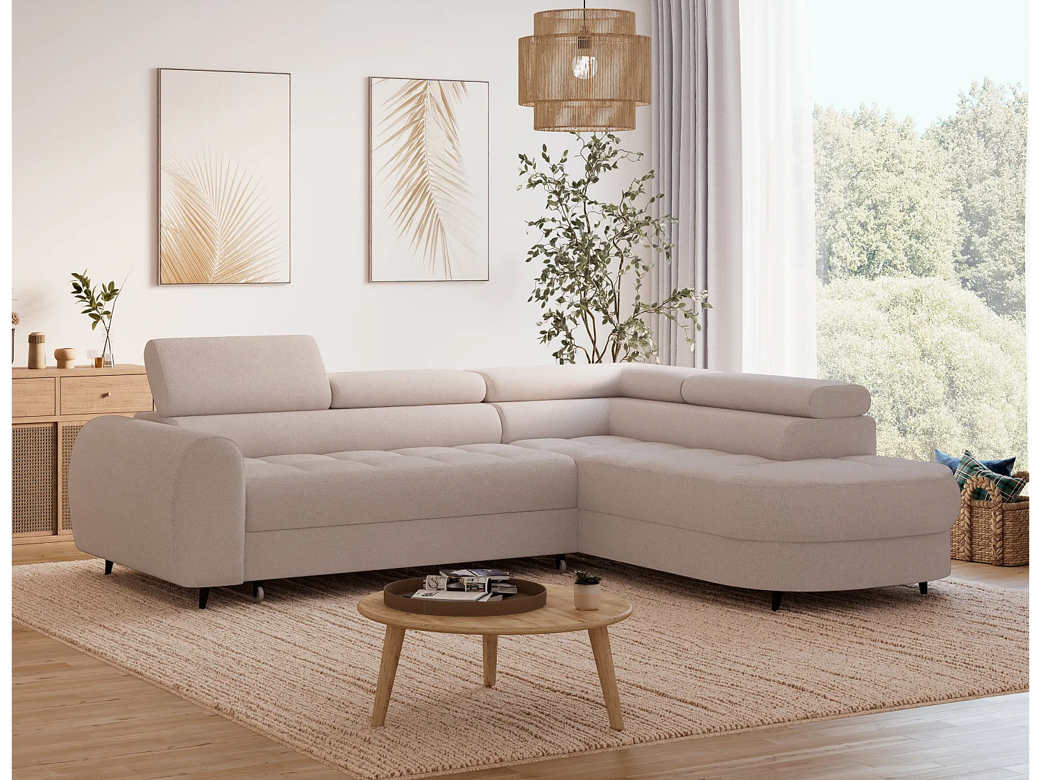 Ecksofa Vesteria mit Schlaffunktion und Bettkasten – Modernes Design, verstellbare Kopfstützen und hoher Sitzkomfort