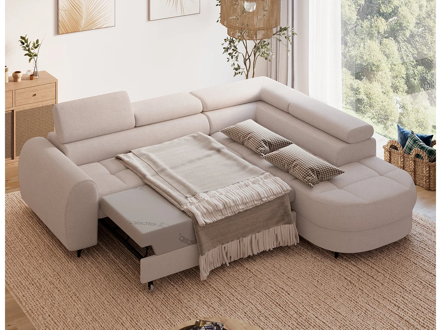 Ecksofa Vesteria mit Schlaffunktion und Bettkasten – Modernes Design, verstellbare Kopfstützen und hoher Sitzkomfort