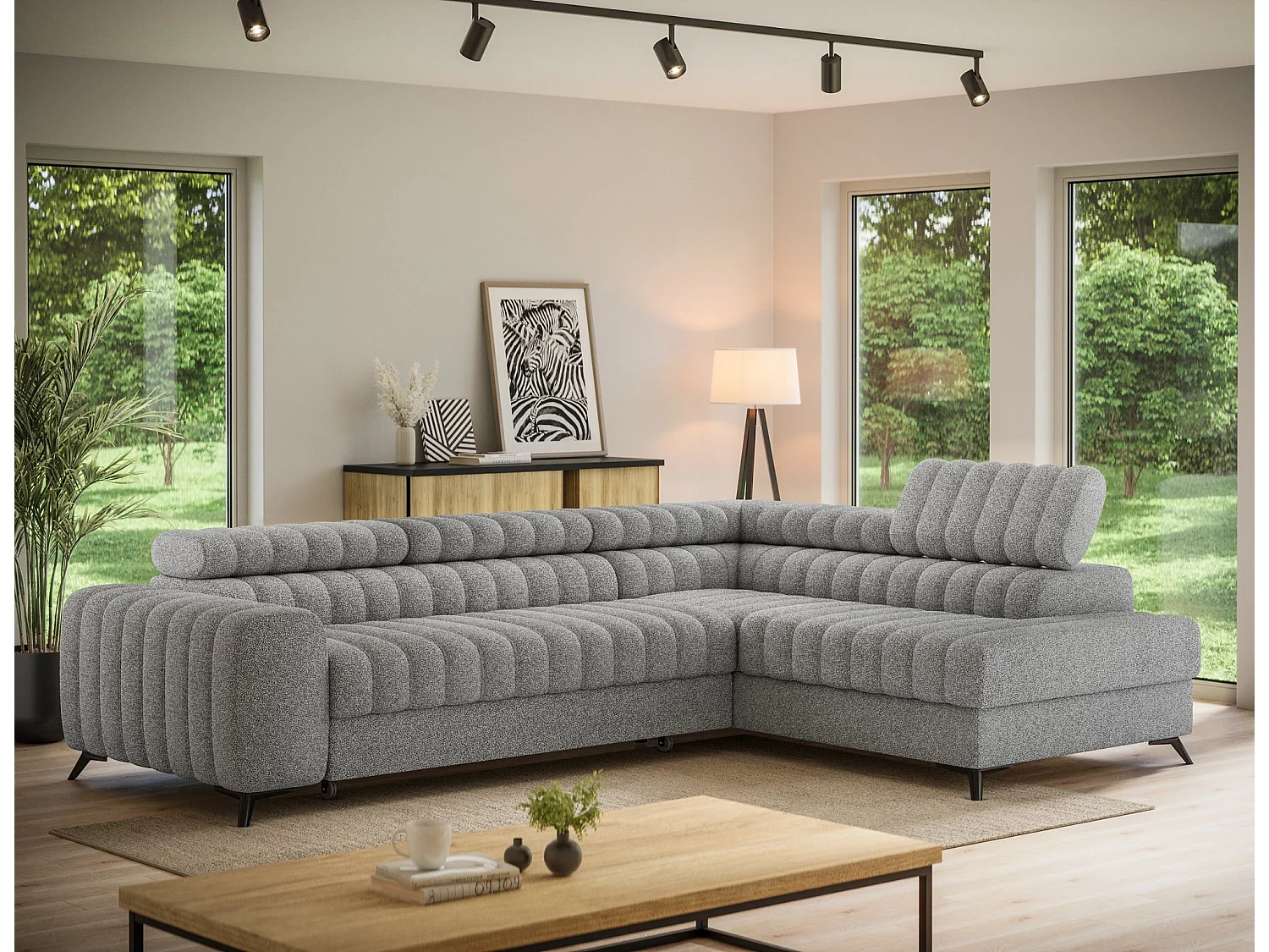Kanedo Slaapbank met Opbergruimte en Verstelbare Hoofdsteunen - Modern Design, Metalen Poten, Grijs Stof en Velours
