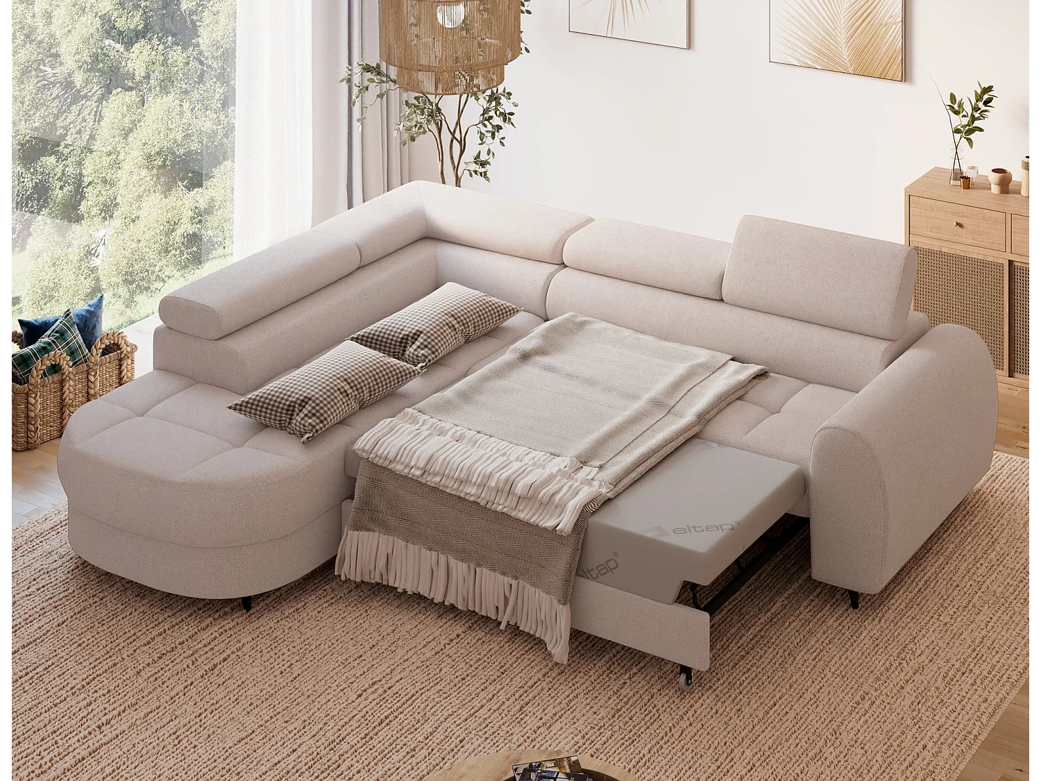 Ecksofa Vesteria mit Schlaffunktion und Bettkasten – Modernes Design, verstellbare Kopfstützen und hoher Sitzkomfort