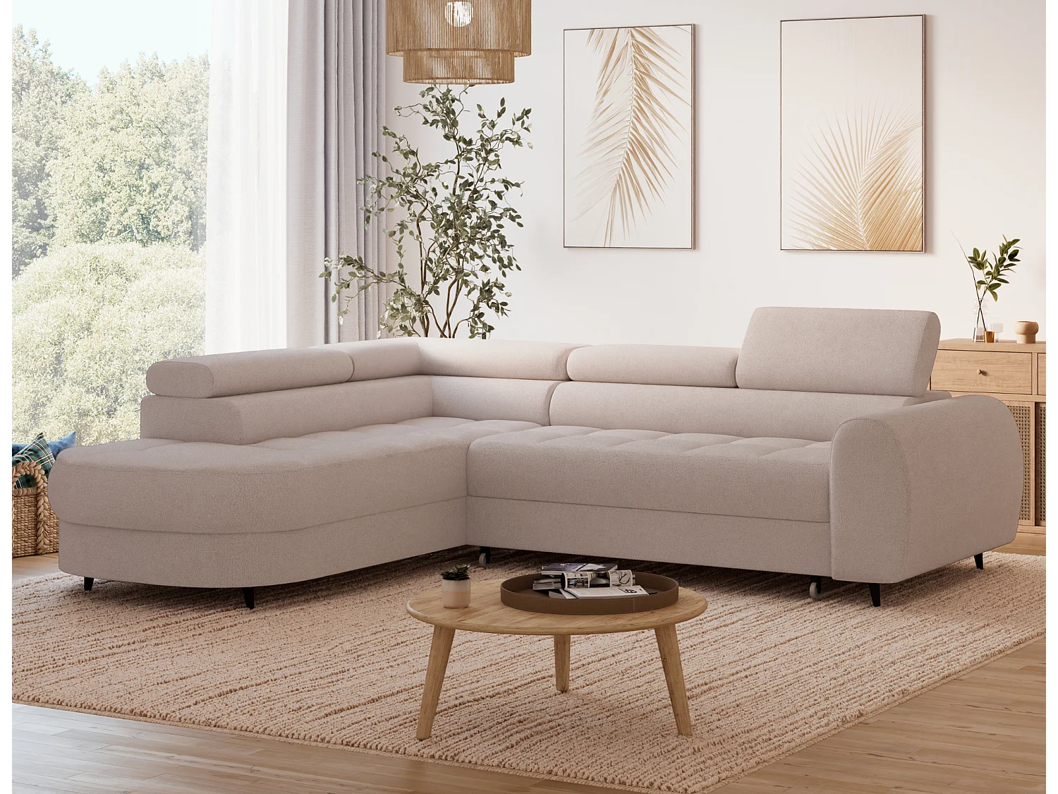 Ecksofa Vesteria mit Schlaffunktion und Bettkasten – Modernes Design, verstellbare Kopfstützen und hoher Sitzkomfort