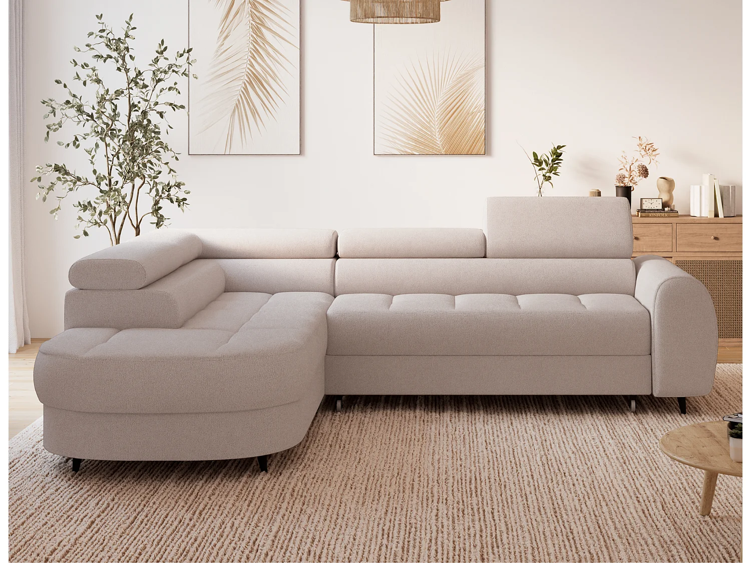 Ecksofa Vesteria mit Schlaffunktion und Bettkasten – Modernes Design, verstellbare Kopfstützen und hoher Sitzkomfort