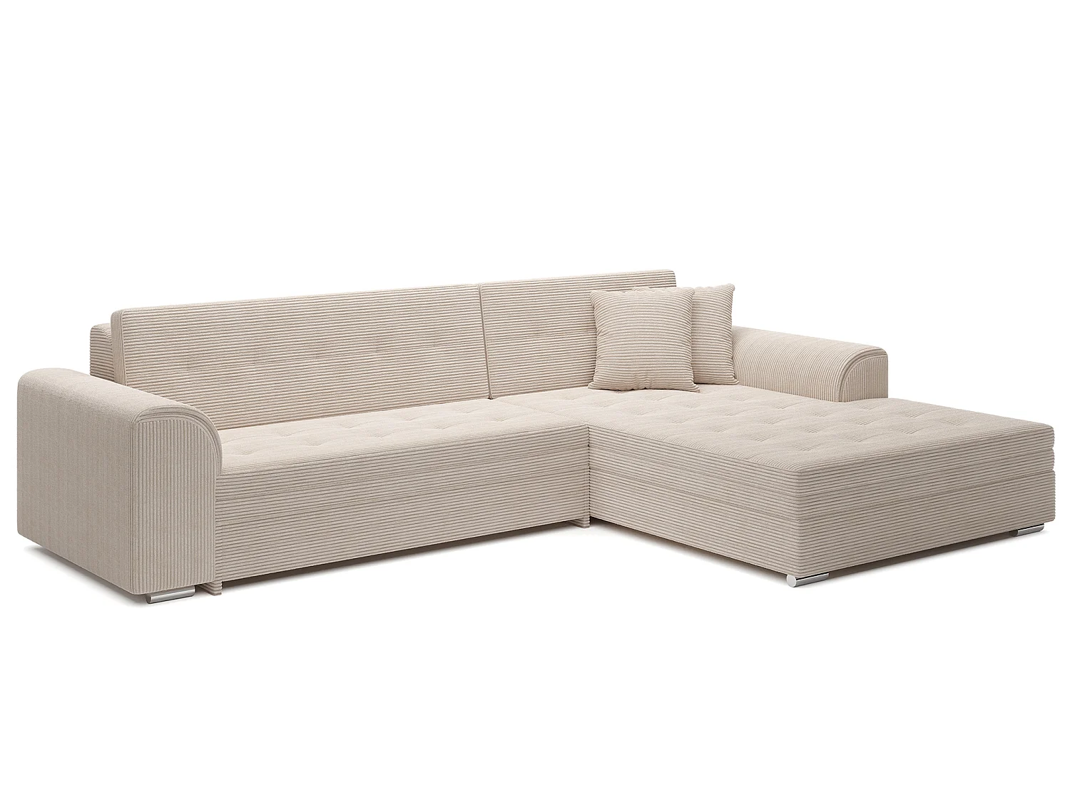 Moderno Divano Letto a Forma di L Beige con Meccanismo Dolphin e Alto Comfort - Ecksofa SORENTO 296 cm
