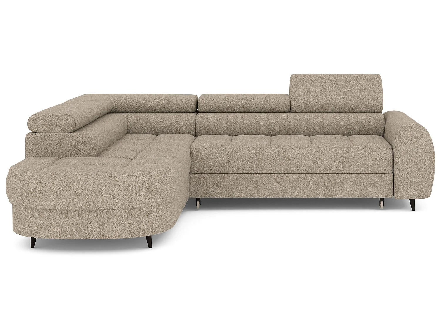 Canapé d'angle moderne Vesteria beige avec fonction de couchage, rangement et appuie-têtes réglables