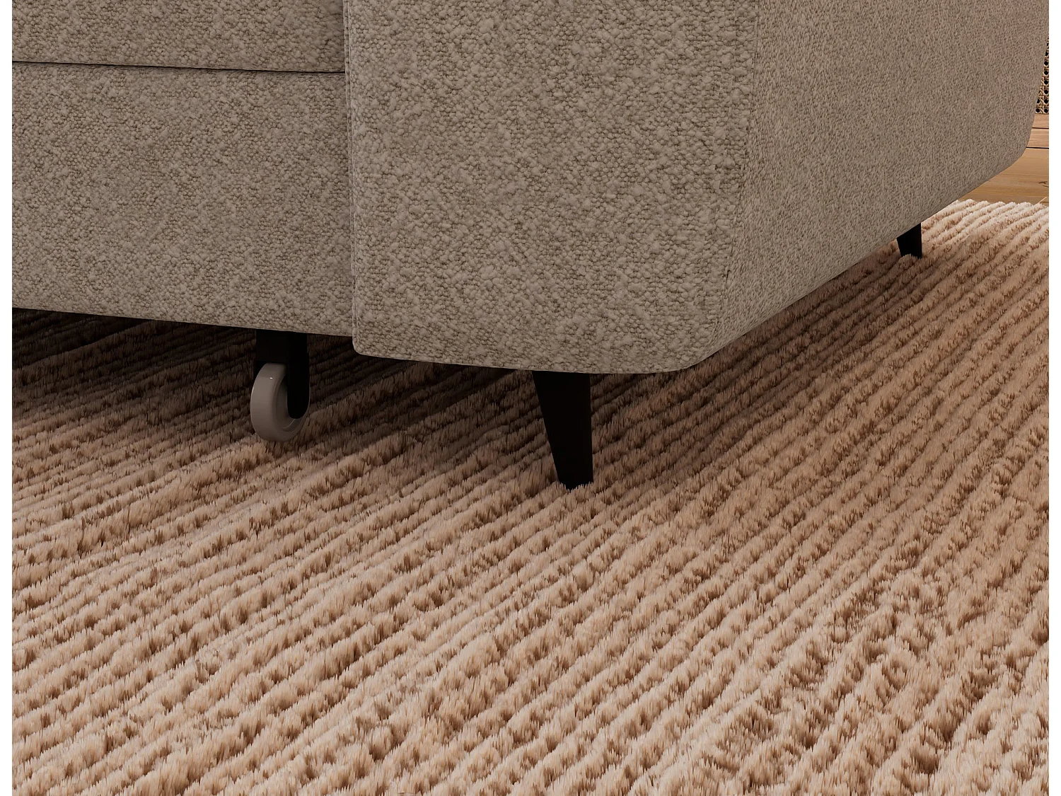 Canapé d'angle moderne Vesteria beige avec fonction de couchage, rangement et appuie-têtes réglables