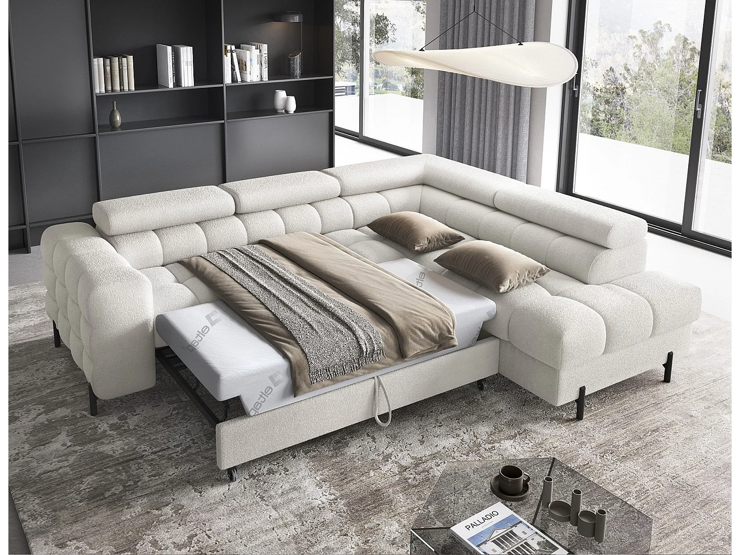 Wohnlandschaft FERUCCE Ecksofa L-Form – Polsterecke mit Schlaffunktion, Bettkasten & verstellbaren Kopfstützen 276 cm