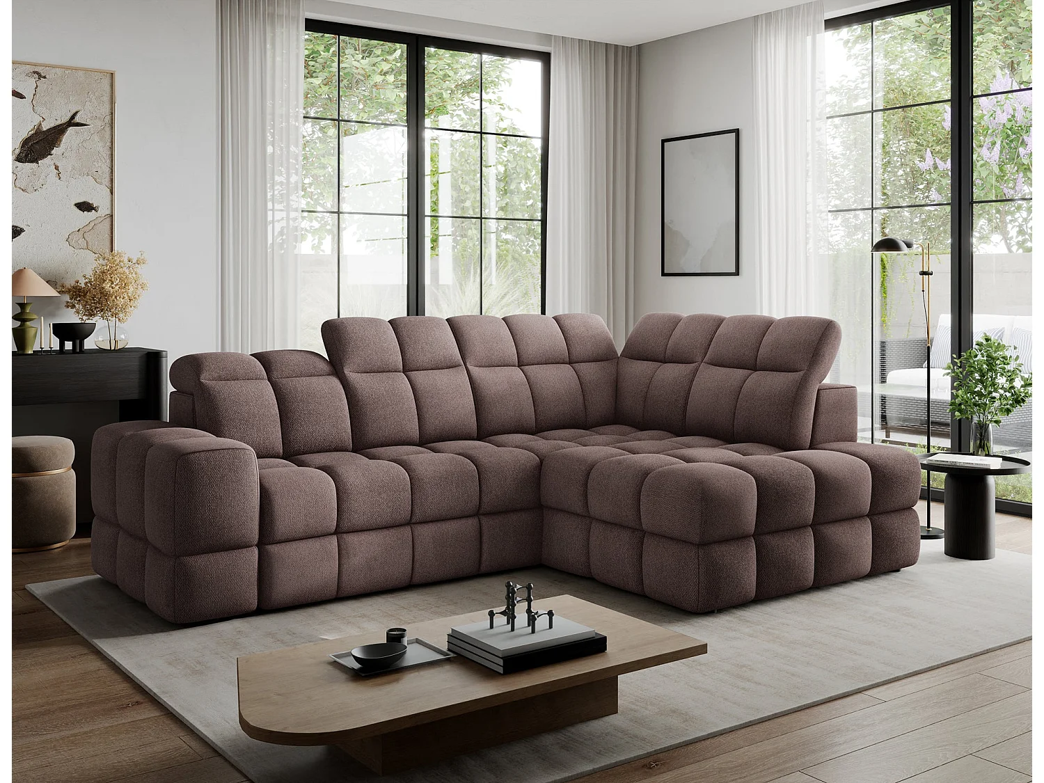 Ecksofa Bronon mit Schlaffunktion und Bettkasten – Modernes Design, verstellbare Kopfstützen und verschiebbare Rückenlehnen