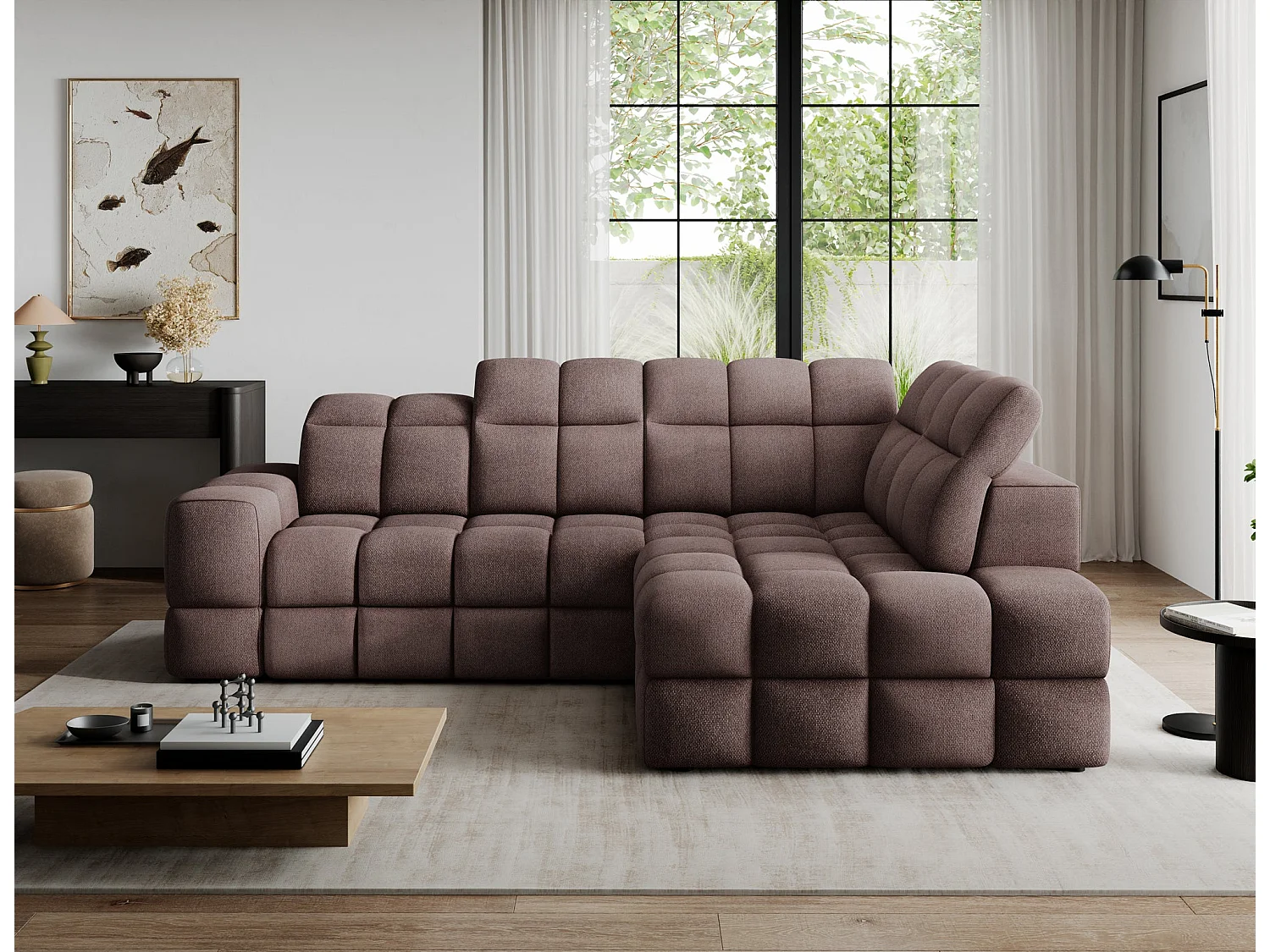 Ecksofa Bronon mit Schlaffunktion und Bettkasten – Modernes Design, verstellbare Kopfstützen und verschiebbare Rückenlehnen
