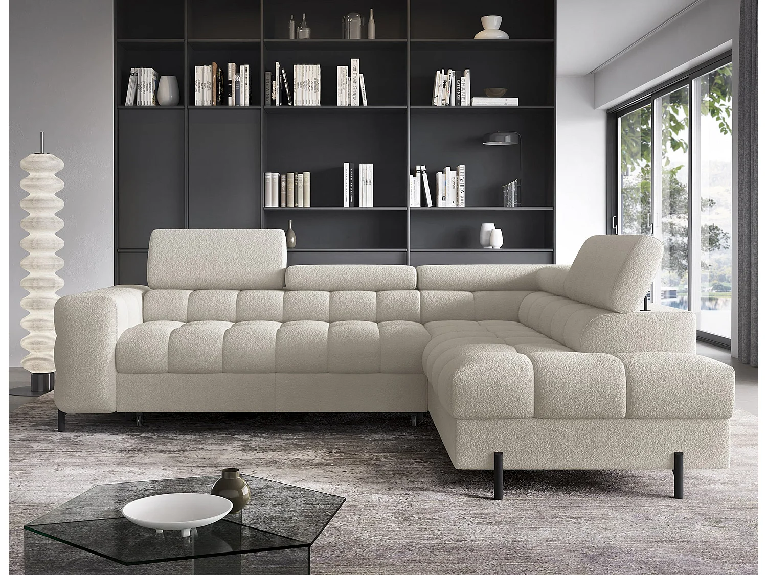FERUCCE L-vormige slaapbank met verstelbare hoofdsteunen en opbergruimte - Modern design, hoog comfort, 276 cm