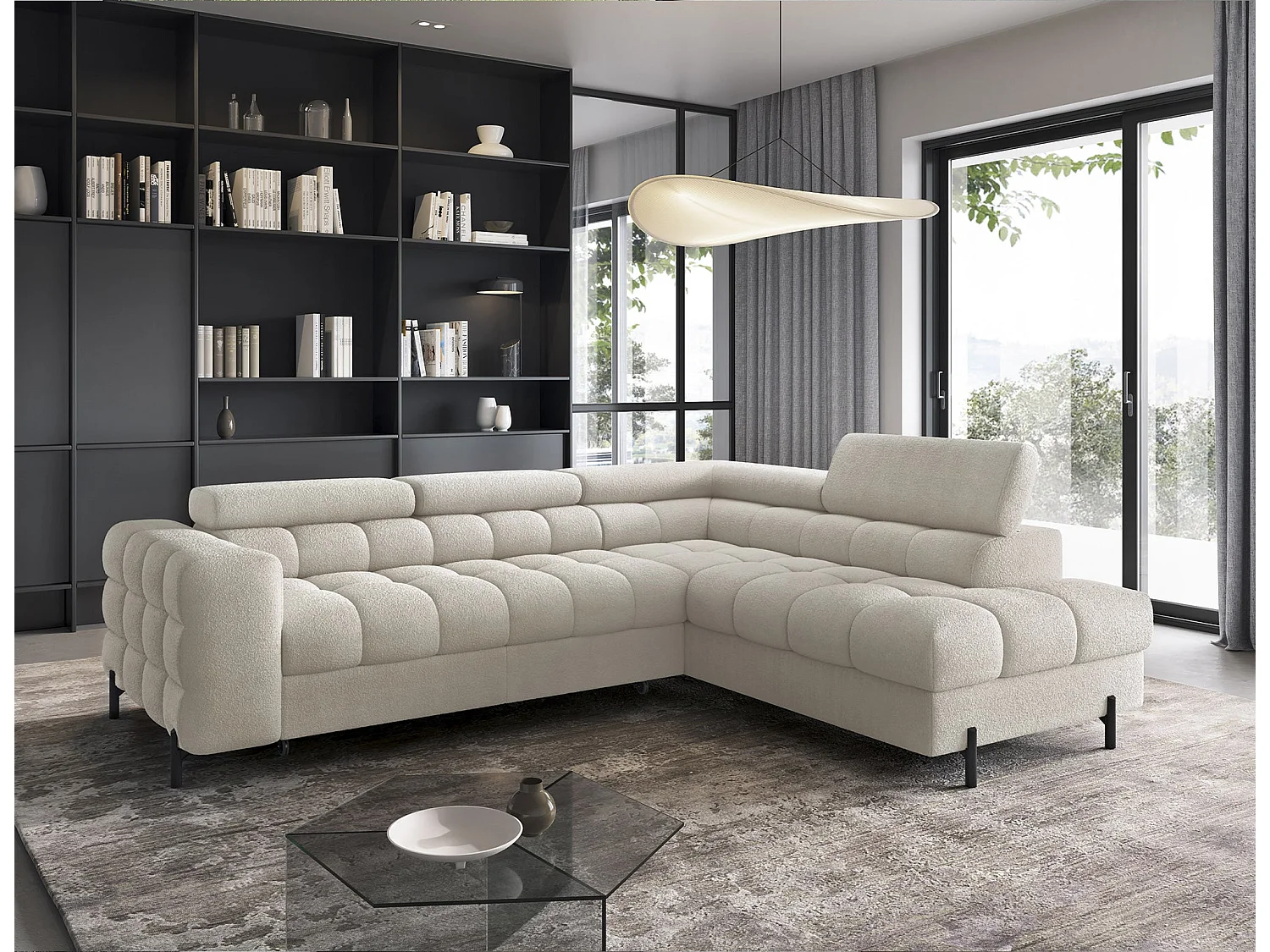 FERUCCE L-vormige slaapbank met verstelbare hoofdsteunen en opbergruimte - Modern design, hoog comfort, 276 cm