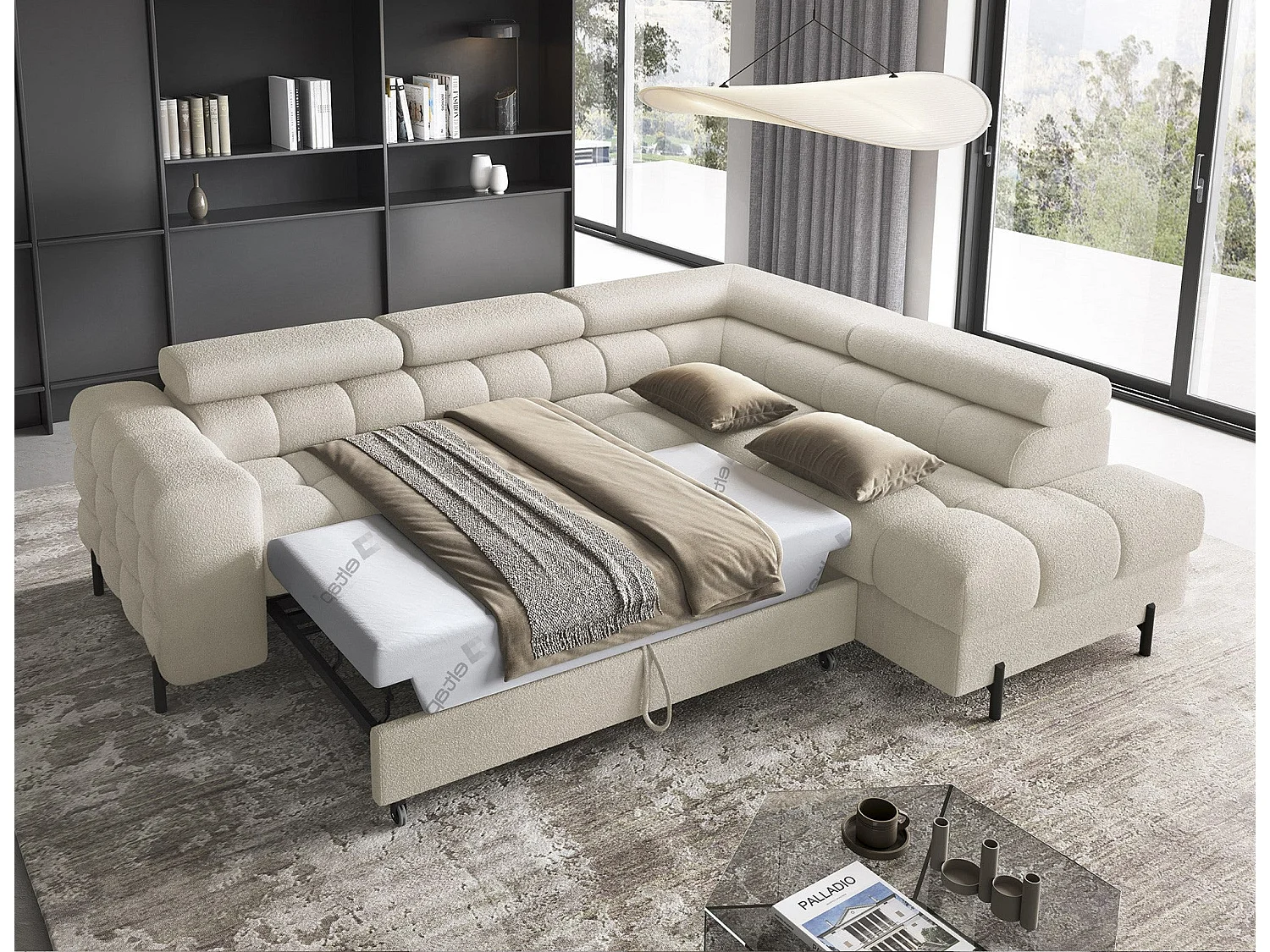 FERUCCE L-vormige slaapbank met verstelbare hoofdsteunen en opbergruimte - Modern design, hoog comfort, 276 cm