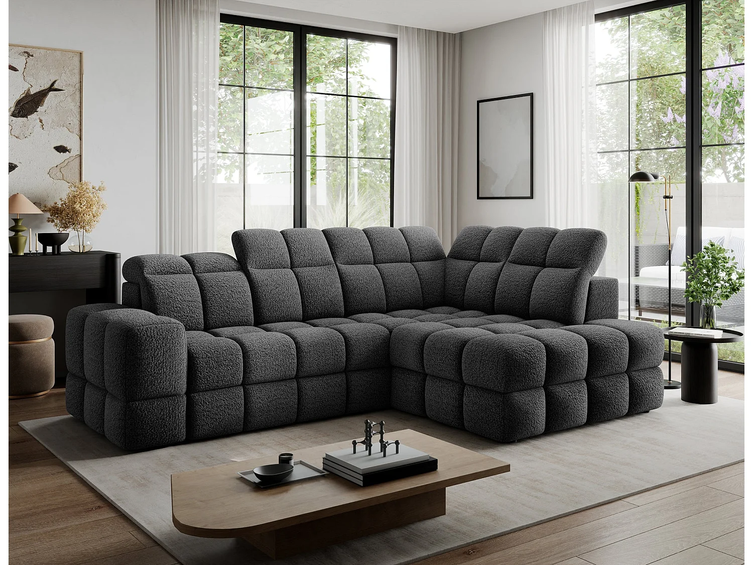 Ecksofa Bronon mit Schlaffunktion und Bettkasten – Modernes Design, verstellbare Kopfstützen und verschiebbare Rückenlehnen