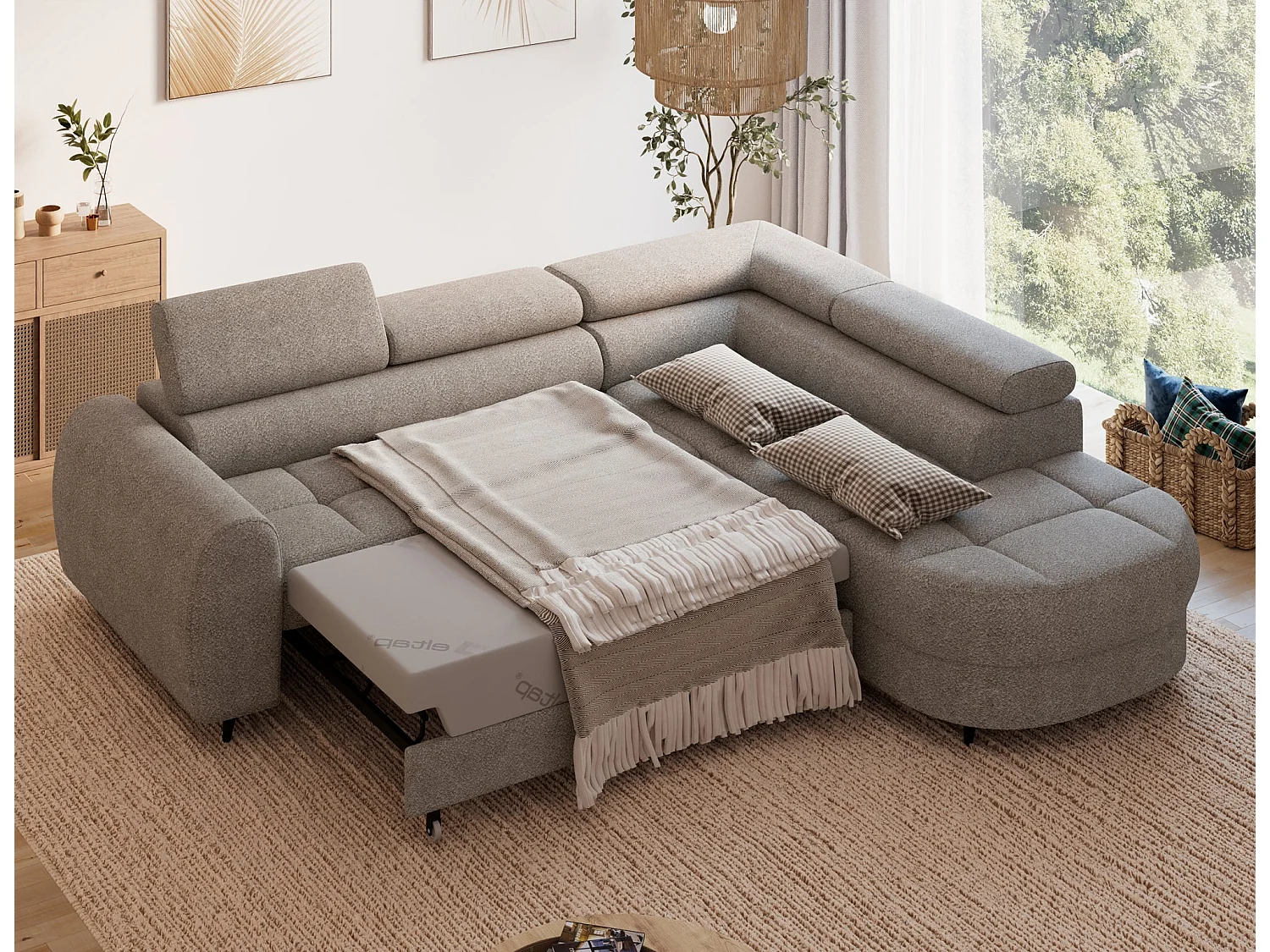 Ecksofa Vesteria mit Schlaffunktion und Bettkasten – Modernes Design, verstellbare Kopfstützen und hoher Sitzkomfort