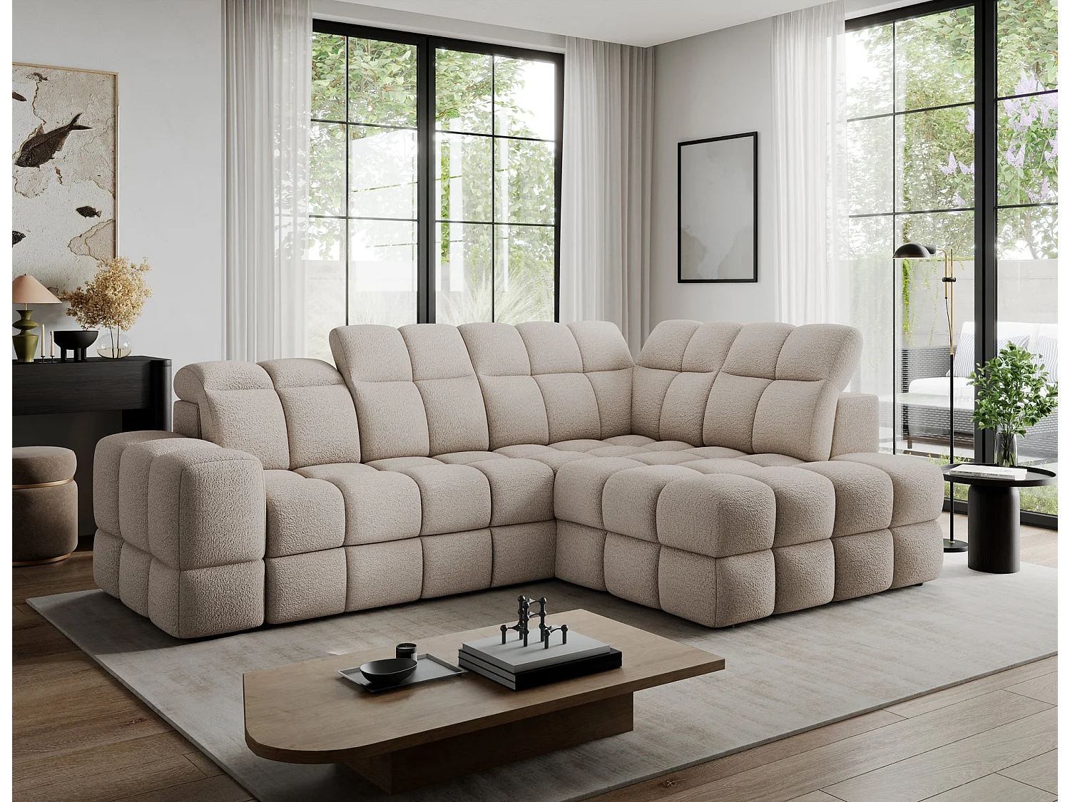 Ecksofa Bronon mit Schlaffunktion und Bettkasten – Modernes Design, verstellbare Kopfstützen und verschiebbare Rückenlehnen