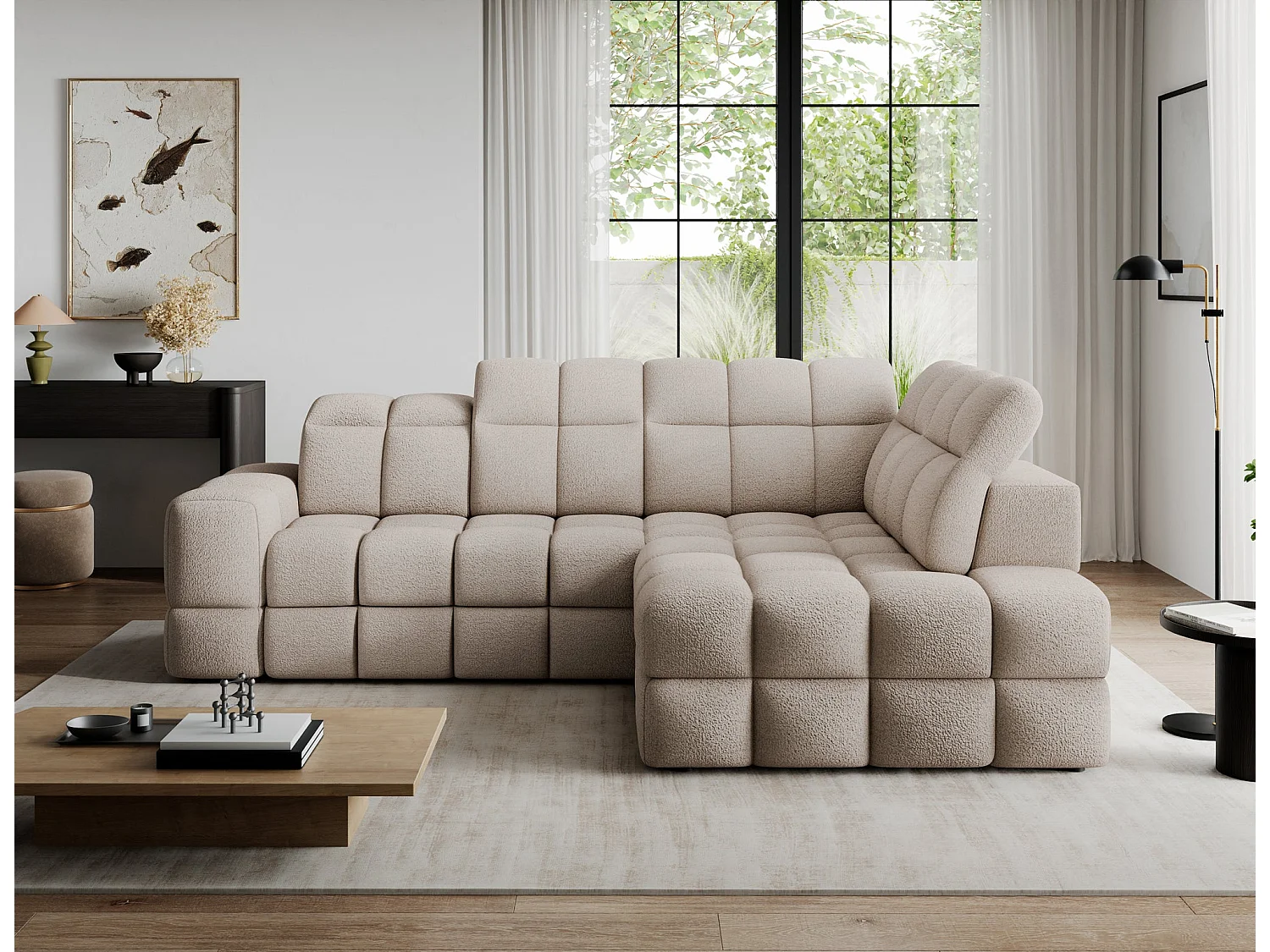 Ecksofa Bronon mit Schlaffunktion und Bettkasten – Modernes Design, verstellbare Kopfstützen und verschiebbare Rückenlehnen