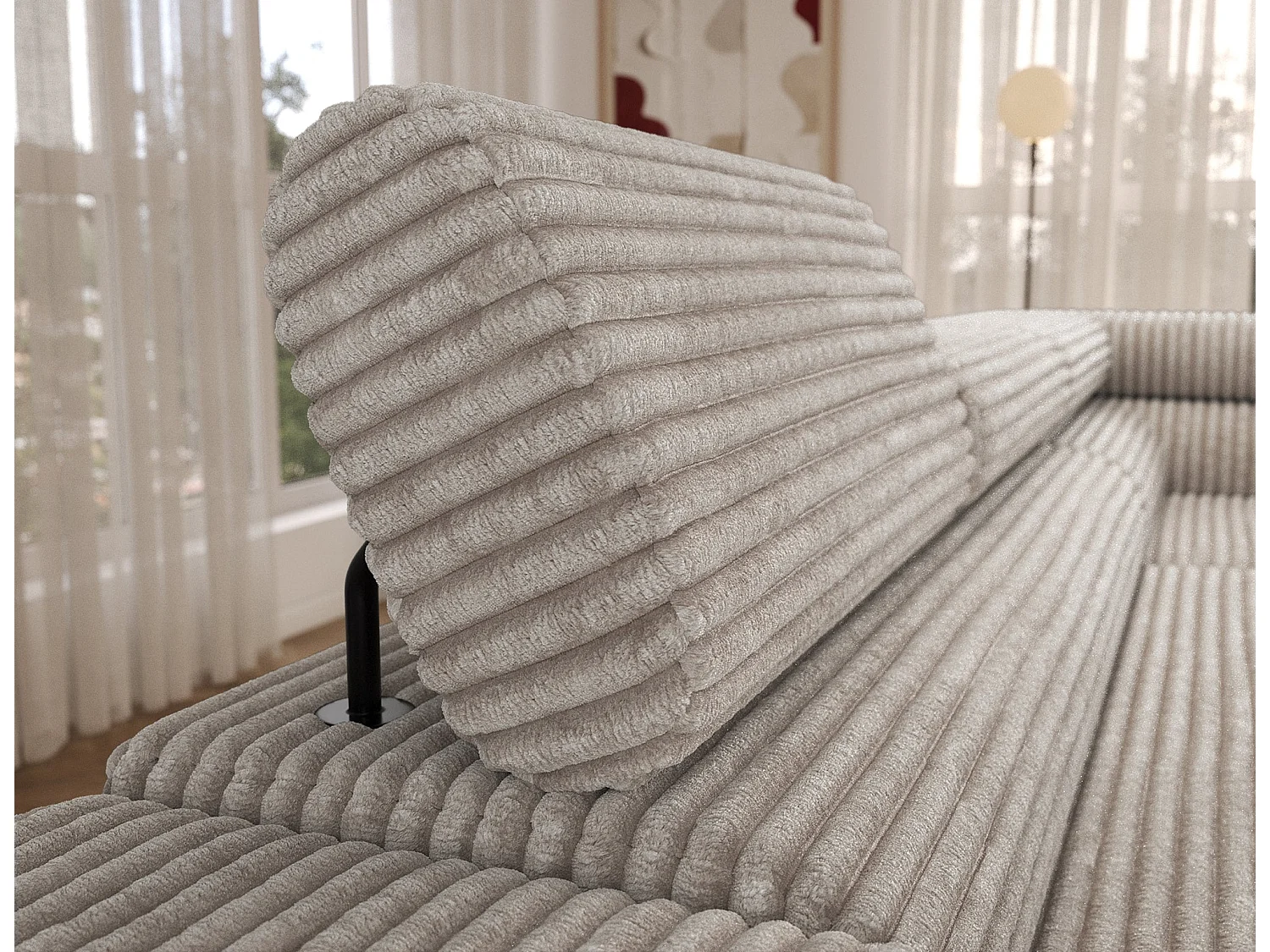 Ecksofa COLESIO L-Form, Schlaffunktion, Bettkasten, verstellbare Kopfstützen, Wellenfederung, Metallfüße, breiter Cordstoff