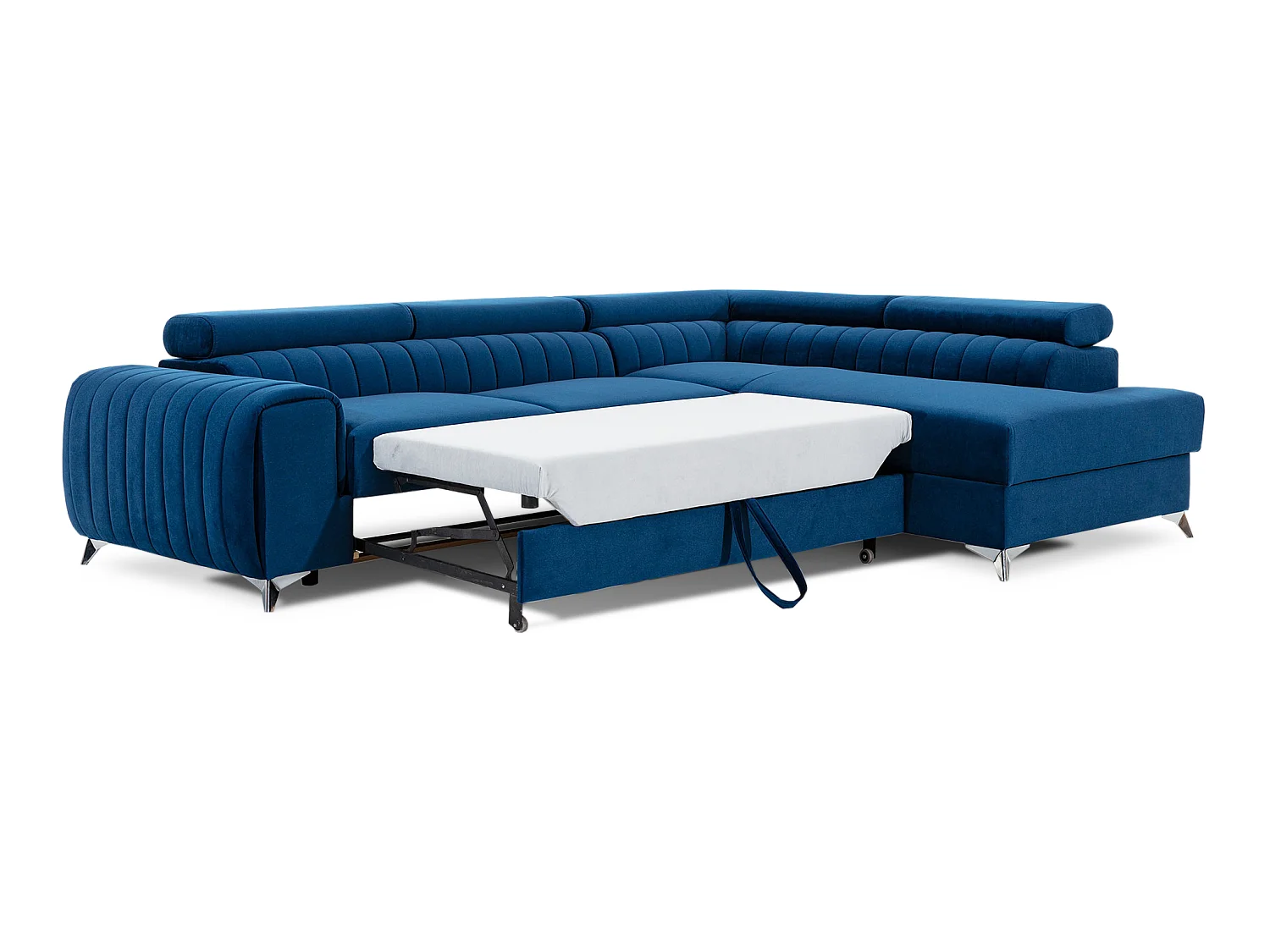 Canapé-Lit en Forme de L Moderne Bleu avec Appuie-Têtes Réglables & Rangement - Laurence 278 x 205 cm