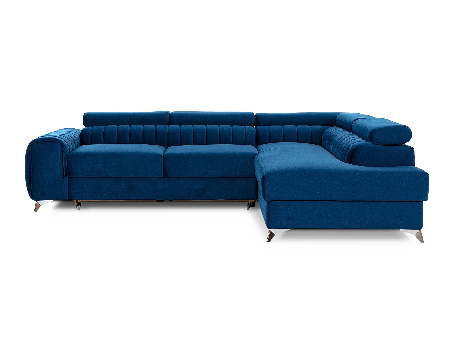 Canapé-Lit en Forme de L Moderne Bleu avec Appuie-Têtes Réglables & Rangement - Laurence 278 x 205 cm