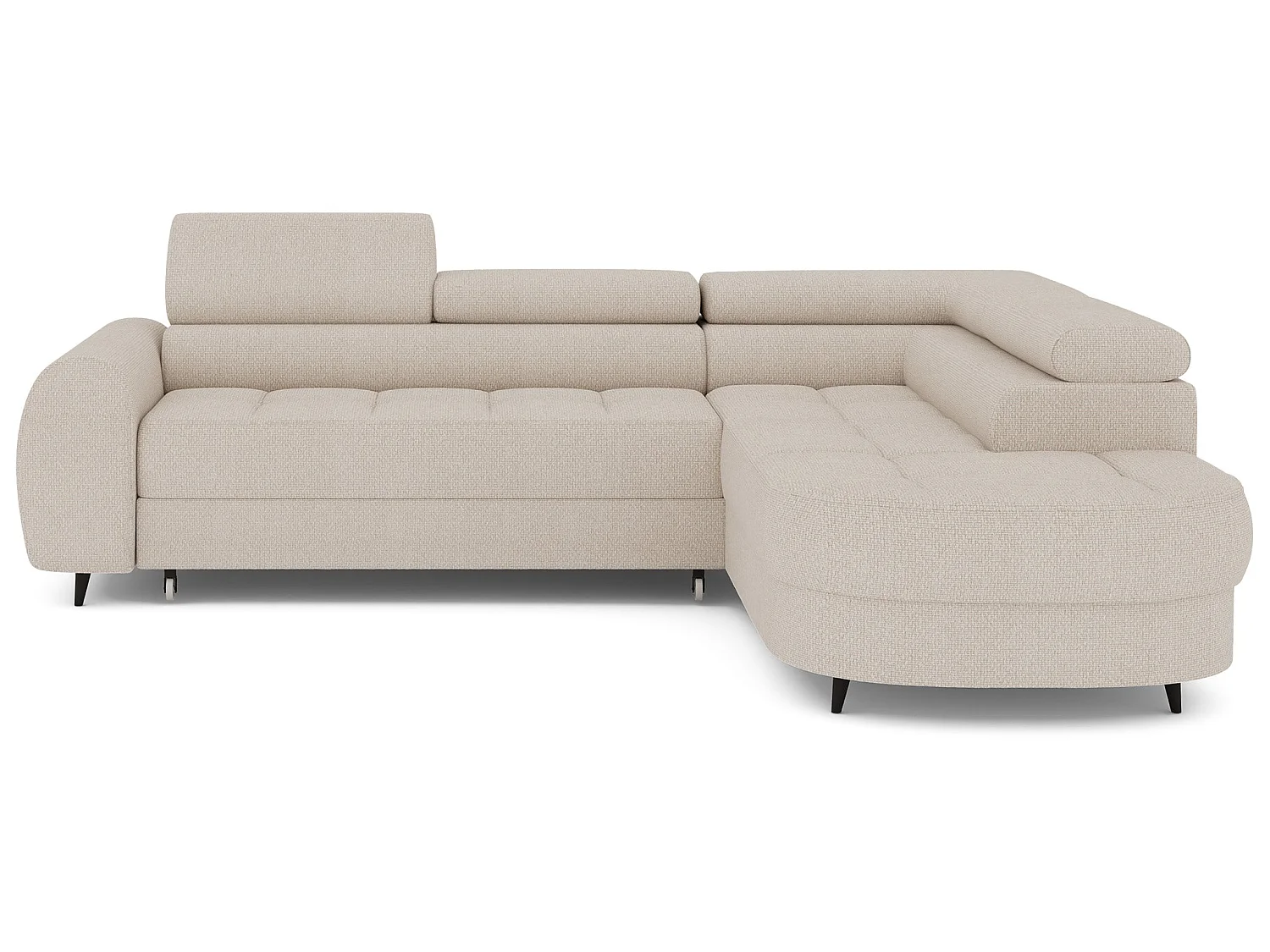 Moderno Divano Angolare Beige Vesteria con Funzione Letto, Poggiatesta Regolabili e Compartimento Portaoggetti