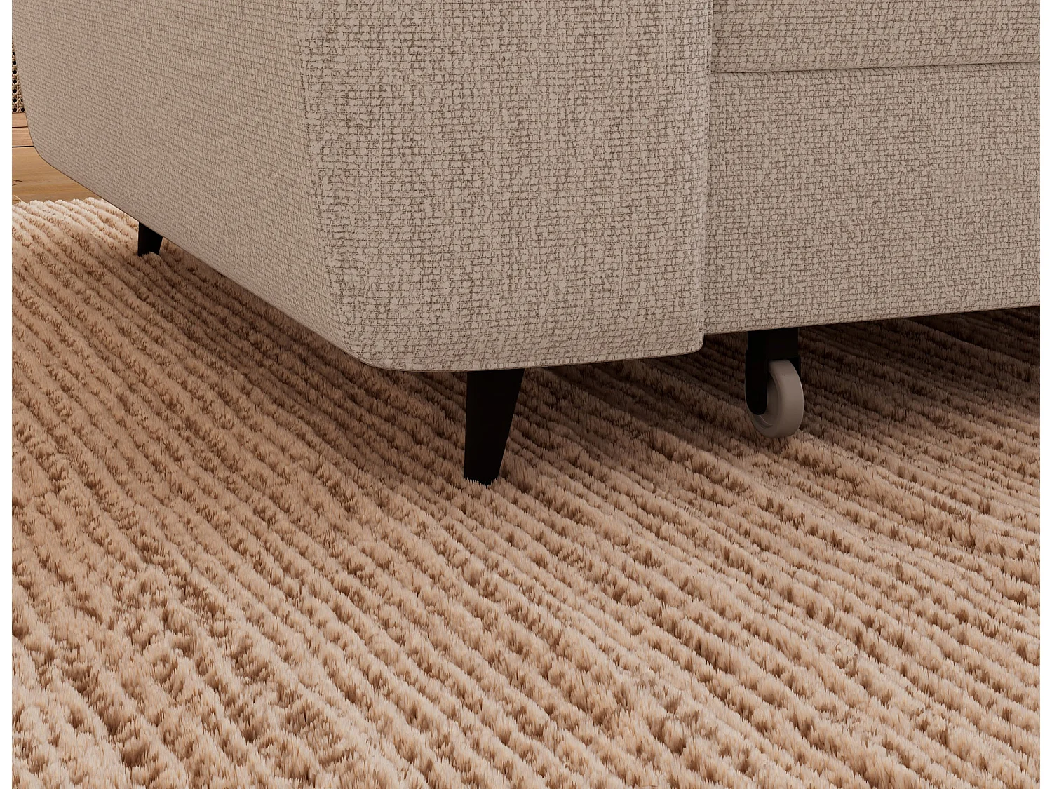 Moderno Divano Angolare Beige Vesteria con Funzione Letto, Poggiatesta Regolabili e Compartimento Portaoggetti