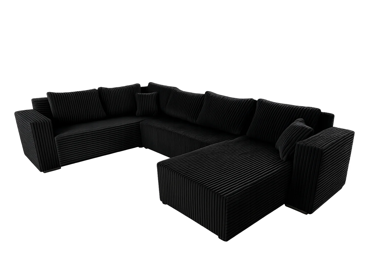 Wohnlandschaft Stylo U-Form mit Schlaffunktion & Bettkasten – Ecksofa in Cord Tilia – Breite 315 cm  Schwarz
