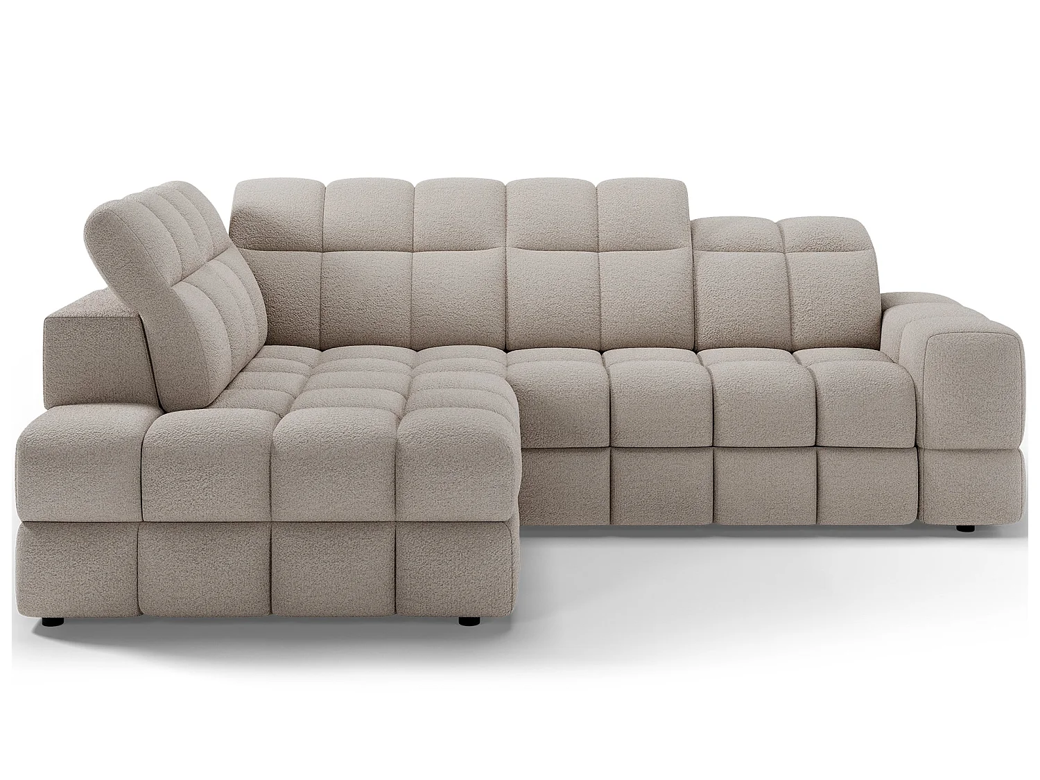 Canapé d'angle 3 places convertible avec rangement en tissu beige