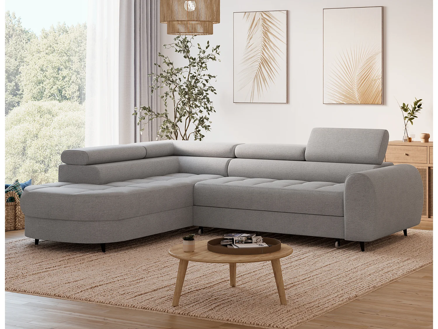 Ecksofa Vesteria mit Schlaffunktion und Bettkasten – Modernes Design, verstellbare Kopfstützen und hoher Sitzkomfort