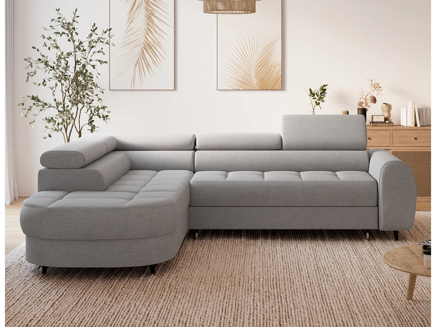 Ecksofa Vesteria mit Schlaffunktion und Bettkasten – Modernes Design, verstellbare Kopfstützen und hoher Sitzkomfort