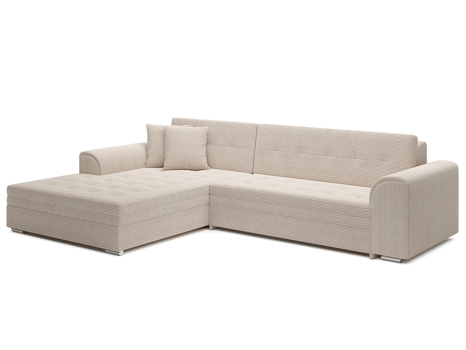 Moderno Divano Letto a Forma di L Beige con Meccanismo a Delfino e Alto Comfort - Sorento 296 cm