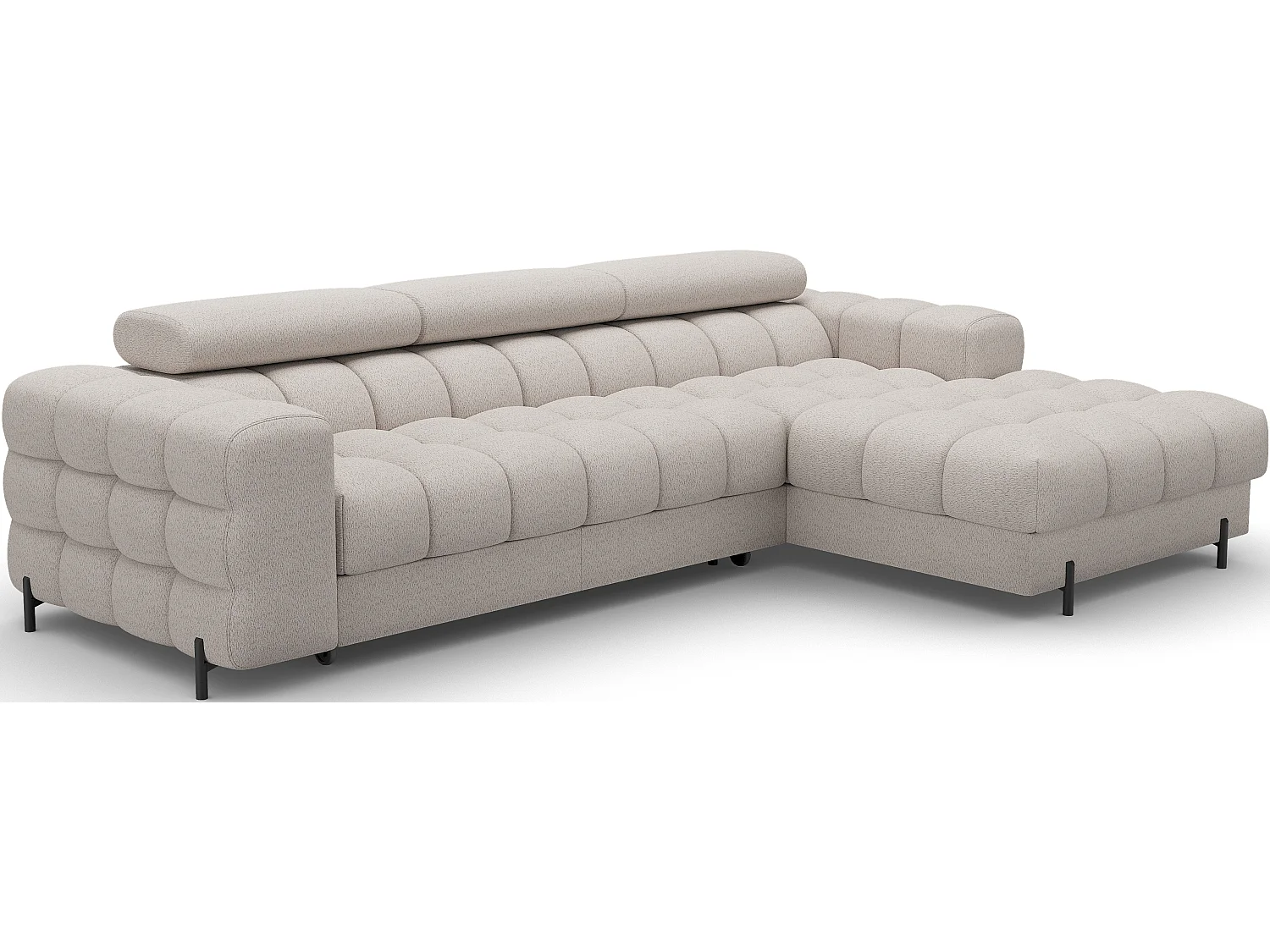 Moderne L-vormige Premium Slaapbank FELRO met Verstelbare Hoofdsteunen & Opbergruimte - Beige Stof, Goed Gebalanceerd Comfort