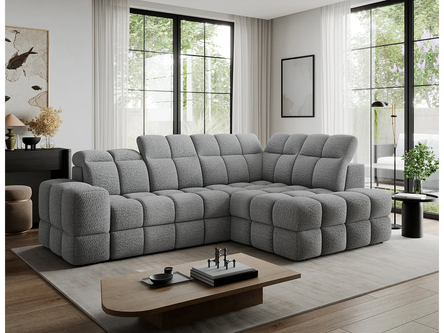 Ecksofa Bronon mit Schlaffunktion und Bettkasten – Modernes Design, verstellbare Kopfstützen und verschiebbare Rückenlehnen