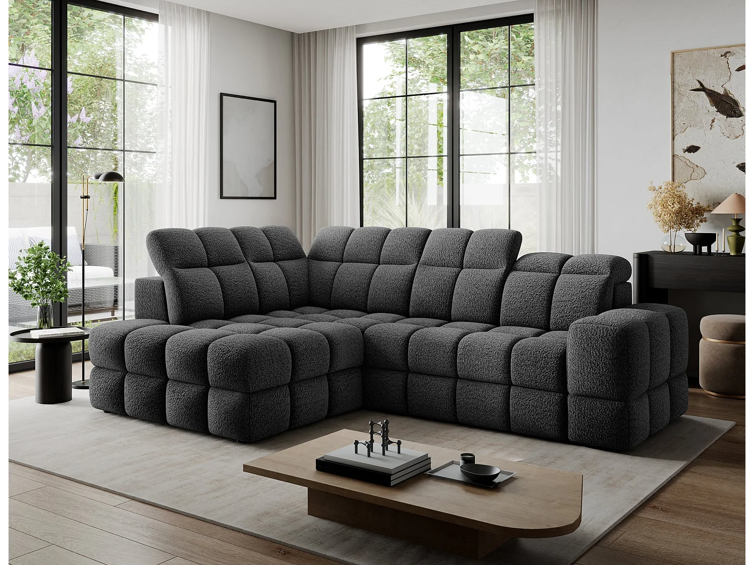 Ecksofa Bronon mit Schlaffunktion und Bettkasten – Modernes Design, verstellbare Kopfstützen und verschiebbare Rückenlehnen