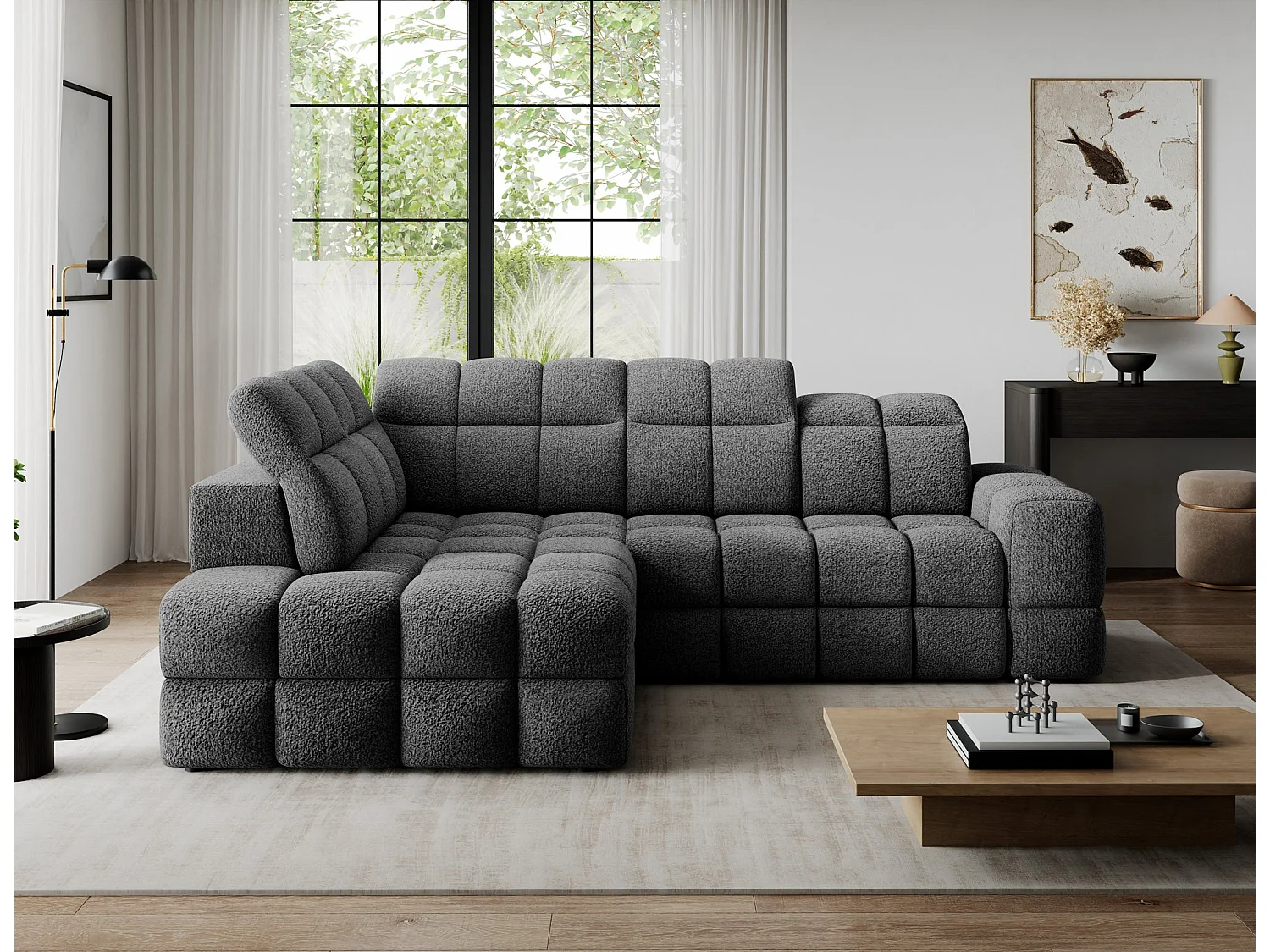 Ecksofa Bronon mit Schlaffunktion und Bettkasten – Modernes Design, verstellbare Kopfstützen und verschiebbare Rückenlehnen