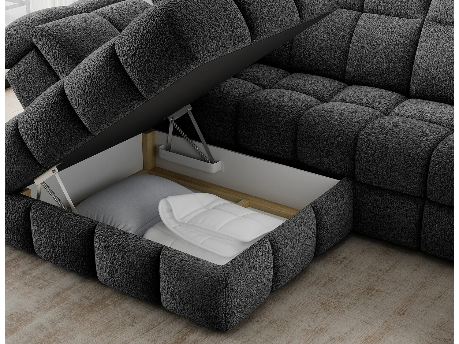 Ecksofa Bronon mit Schlaffunktion und Bettkasten – Modernes Design, verstellbare Kopfstützen und verschiebbare Rückenlehnen