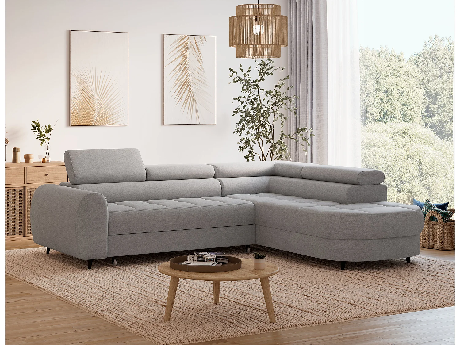 Ecksofa Vesteria mit Schlaffunktion und Bettkasten – Modernes Design, verstellbare Kopfstützen und hoher Sitzkomfort