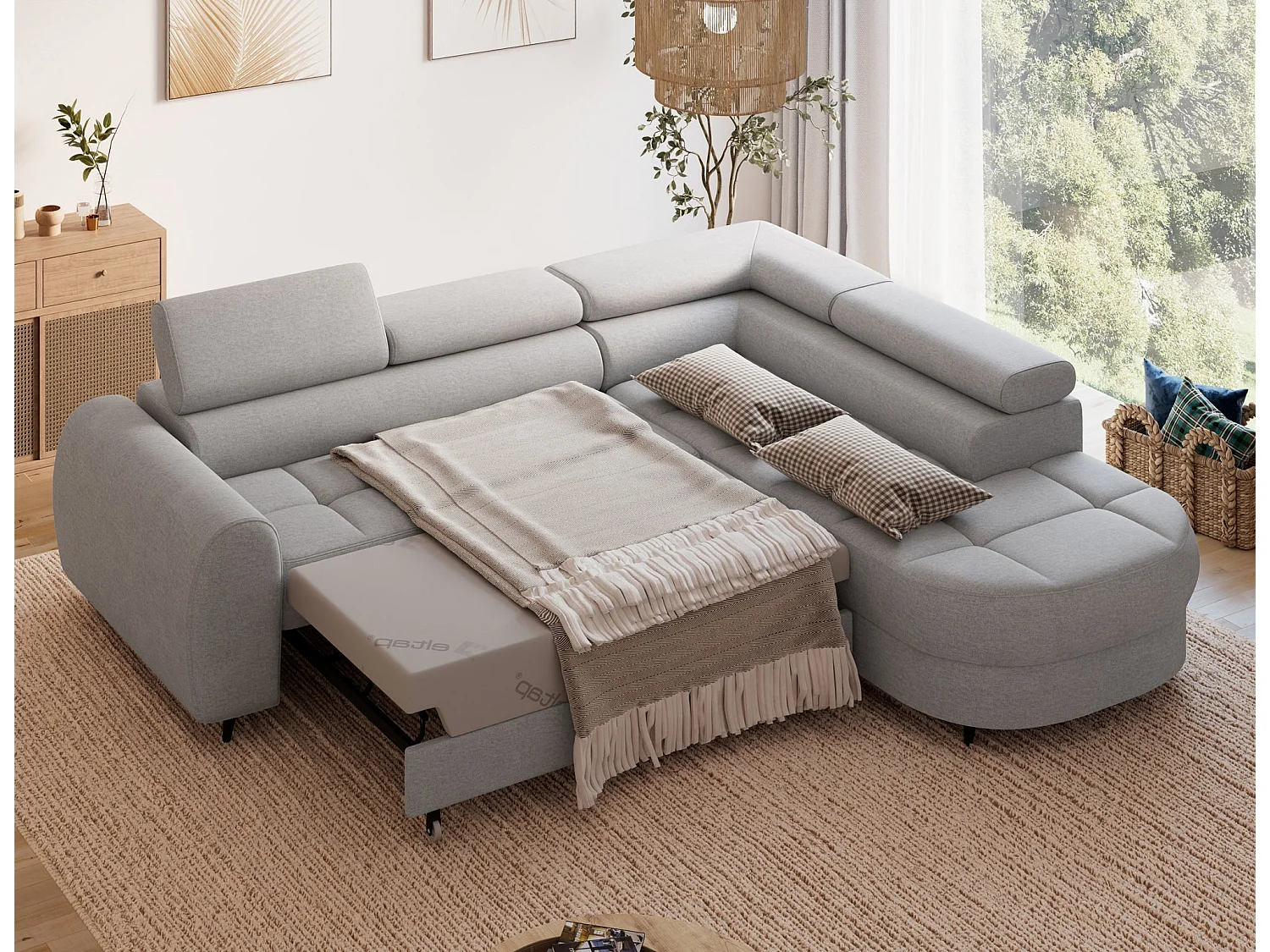 Ecksofa Vesteria mit Schlaffunktion und Bettkasten – Modernes Design, verstellbare Kopfstützen und hoher Sitzkomfort