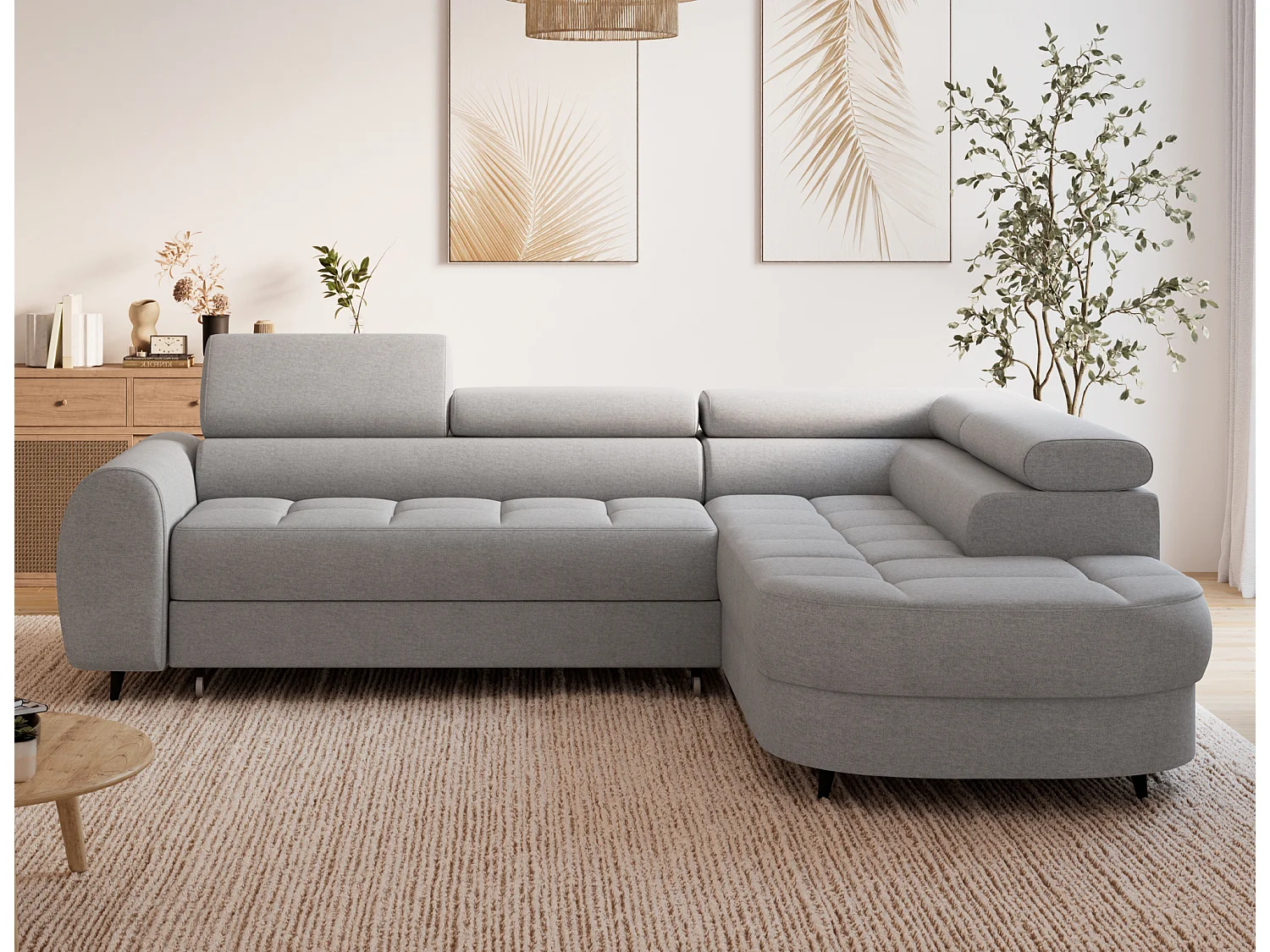 Ecksofa Vesteria mit Schlaffunktion und Bettkasten – Modernes Design, verstellbare Kopfstützen und hoher Sitzkomfort